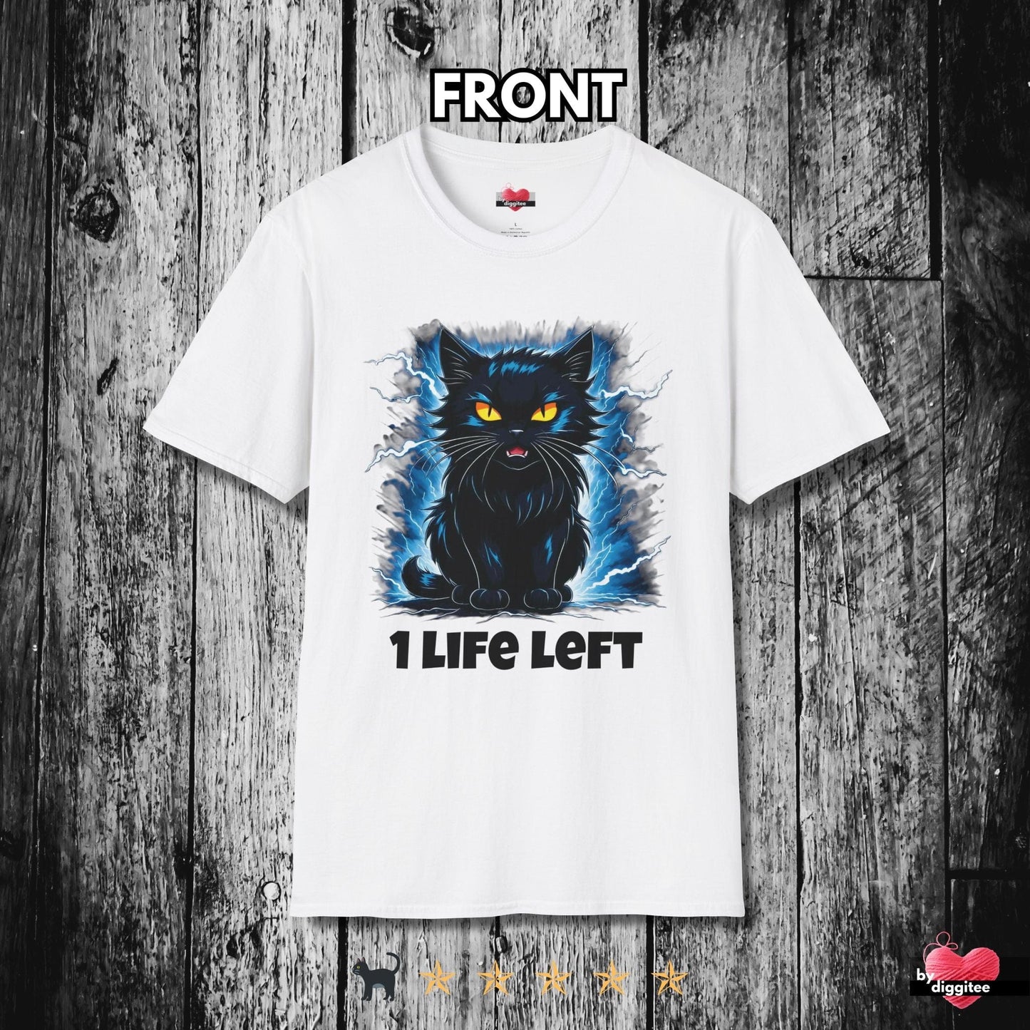 Printify T-Shirt White / L Funny CATS ๐โโฌ 1 LIFE LEFT