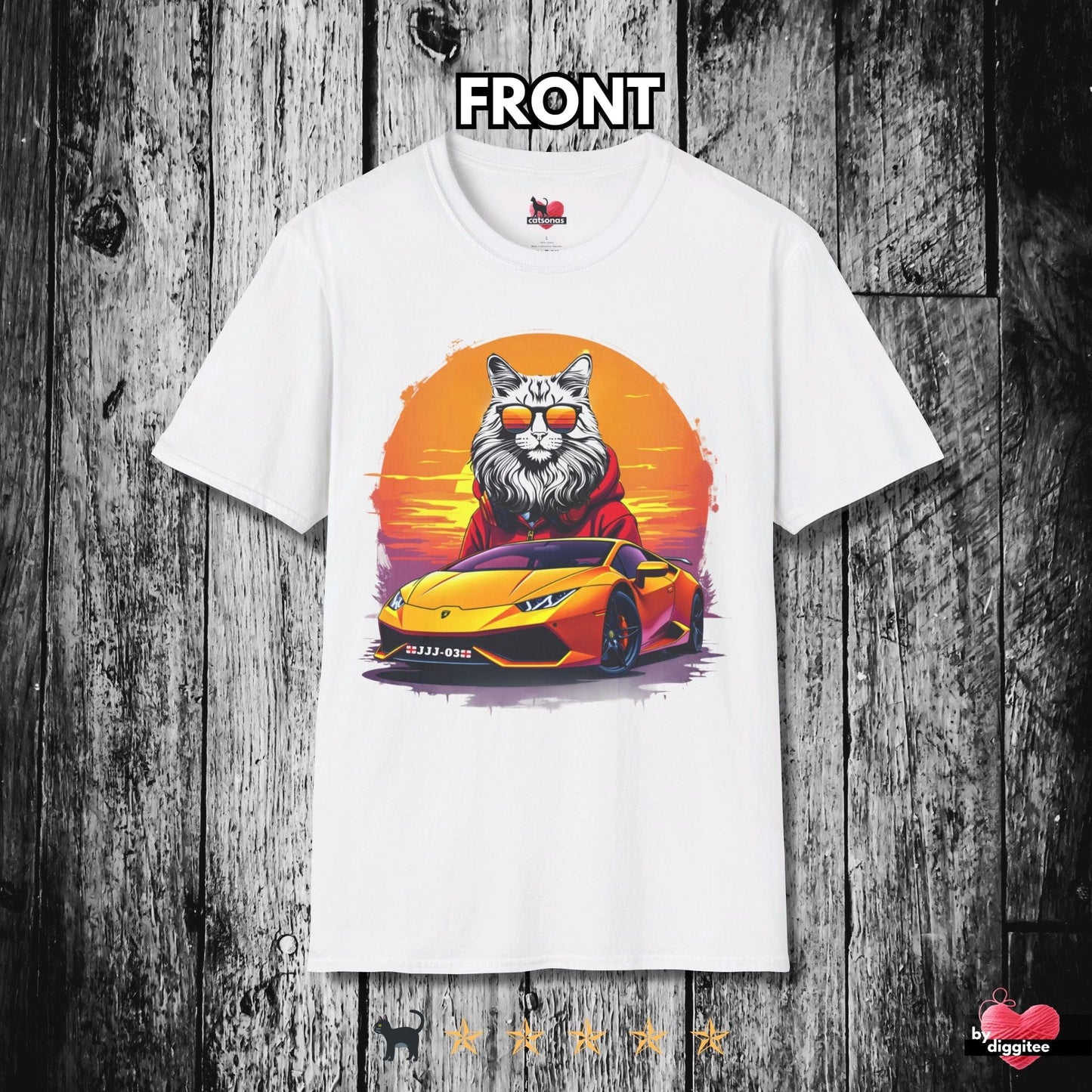 Printify T-Shirt White / S 🏴 CUSTOM Cats 🩷 LAMBO DRIVER Gift: JJJ-03