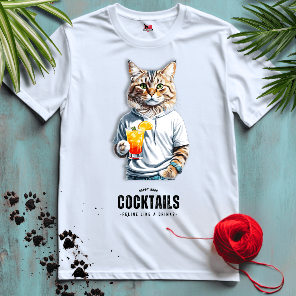 Printify T-Shirt White / XL COCKTAILS-CAT ๐น HAPPY-HOUR | Lifestyle Cats Collection