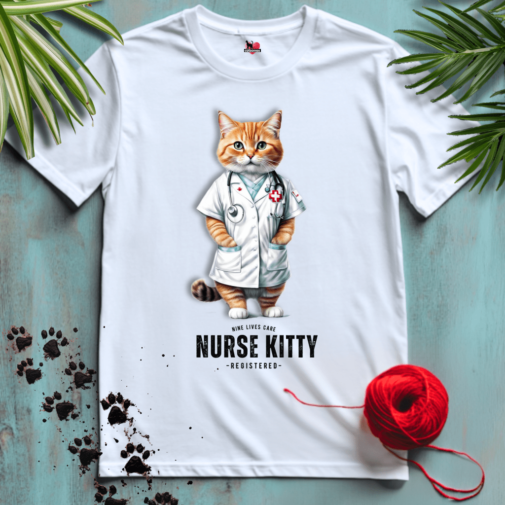 Printify T-Shirt White / XL NURSE-KITTY 🩺 NINE-LIVES | Healthcare Cats Collection | REGISTERED