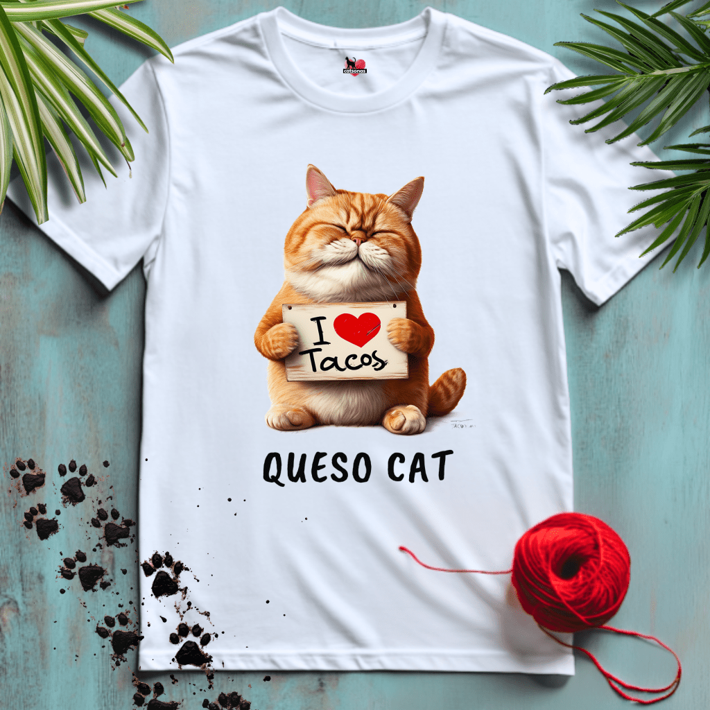 Printify T-Shirt White / XL QUESO-CAT ๐ฎ I-LOVE-TACOS | Foodie Cats Collection
