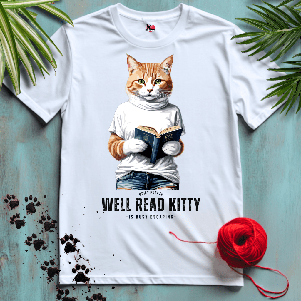 Printify T-Shirt White / XL WELL-READ-KITTY 📚 READING ADDICT | Lifestyle Cats Collection