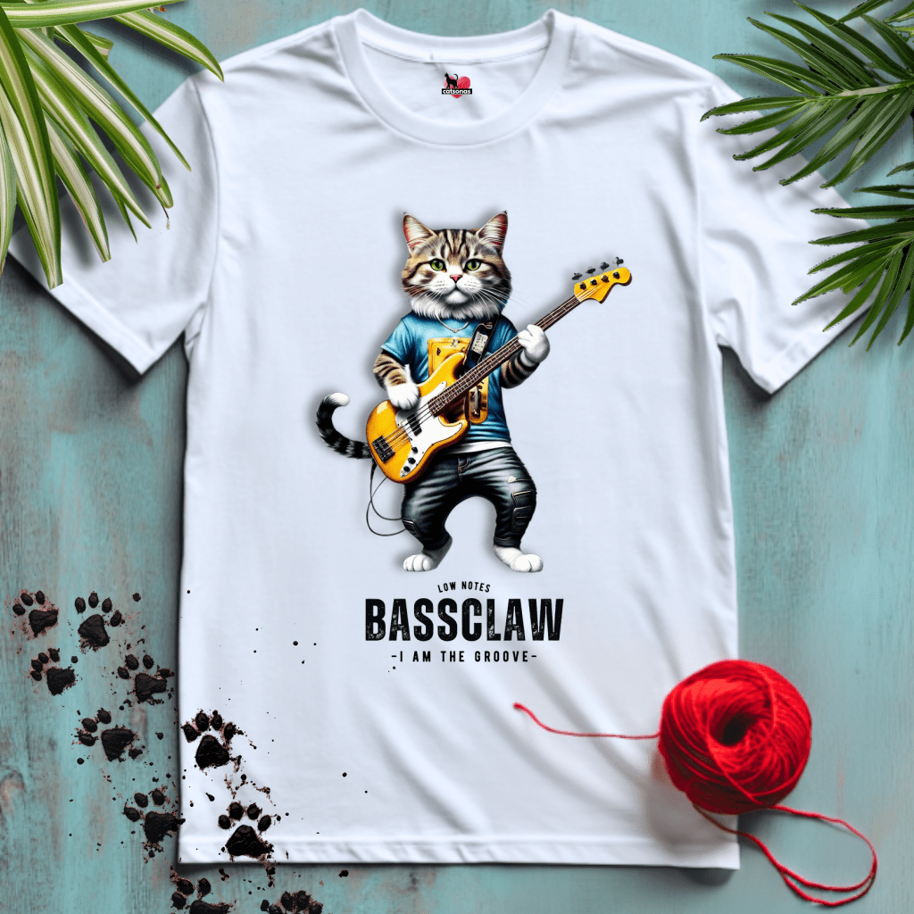 Printify T-Shirt White / XS BASS-CLAW 𝄢 BASS-PLAYER-CAT | Music Cats Collection