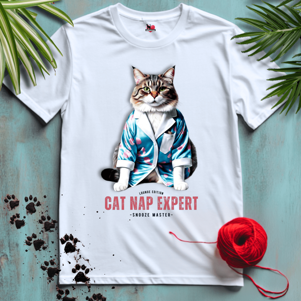 Printify T-Shirt White / XS CAT-NAP-EXPERT 💤 SLEEP-SNOOZE-NAP |Lifestyle Cats Collection