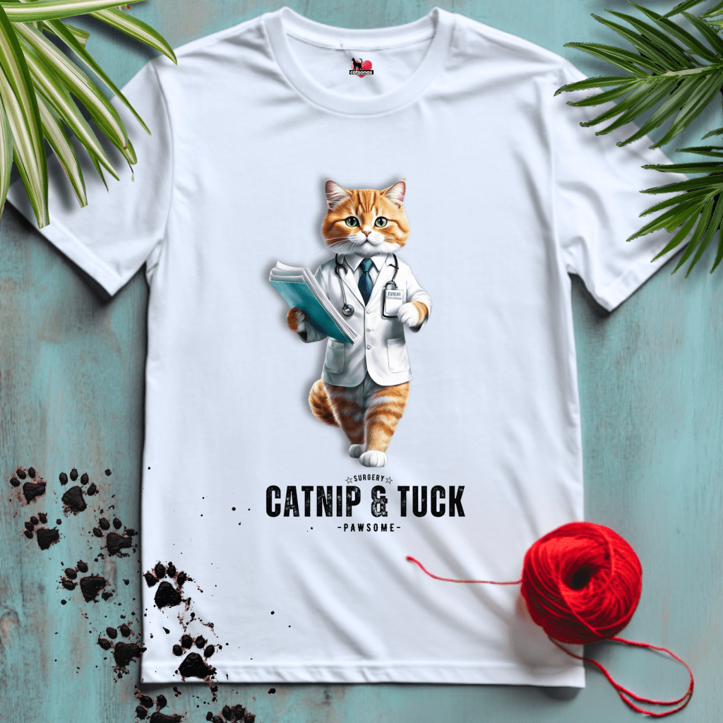 Printify T-Shirt White / XS CATNIP-AND-TUCK 😷 SURGERY PAWS | Healthcare Cats Collection