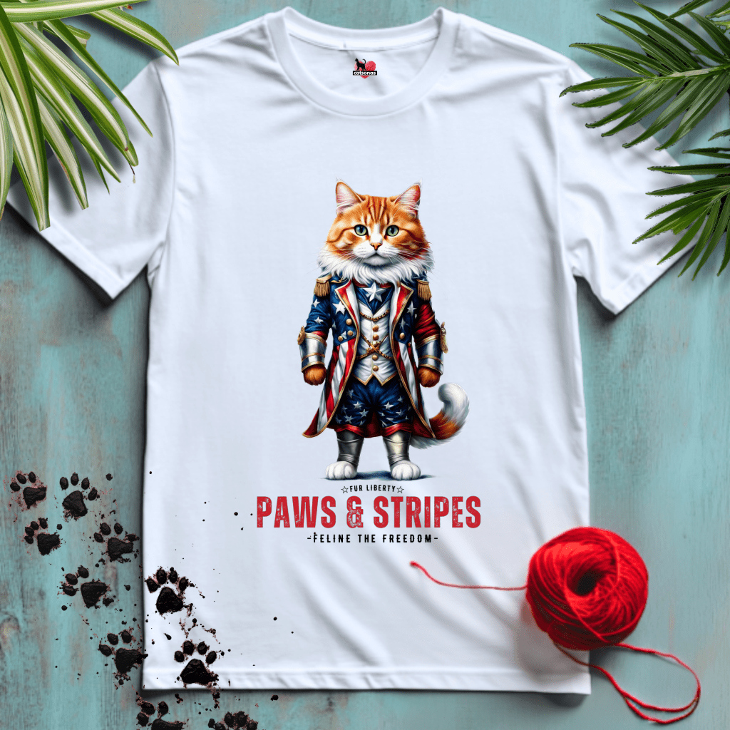 Printify T-Shirt White / XS PAWS-AND-STRIPES ๐บ๐ธ PATRIOTIC-CAT | Patriotic Cats Collection