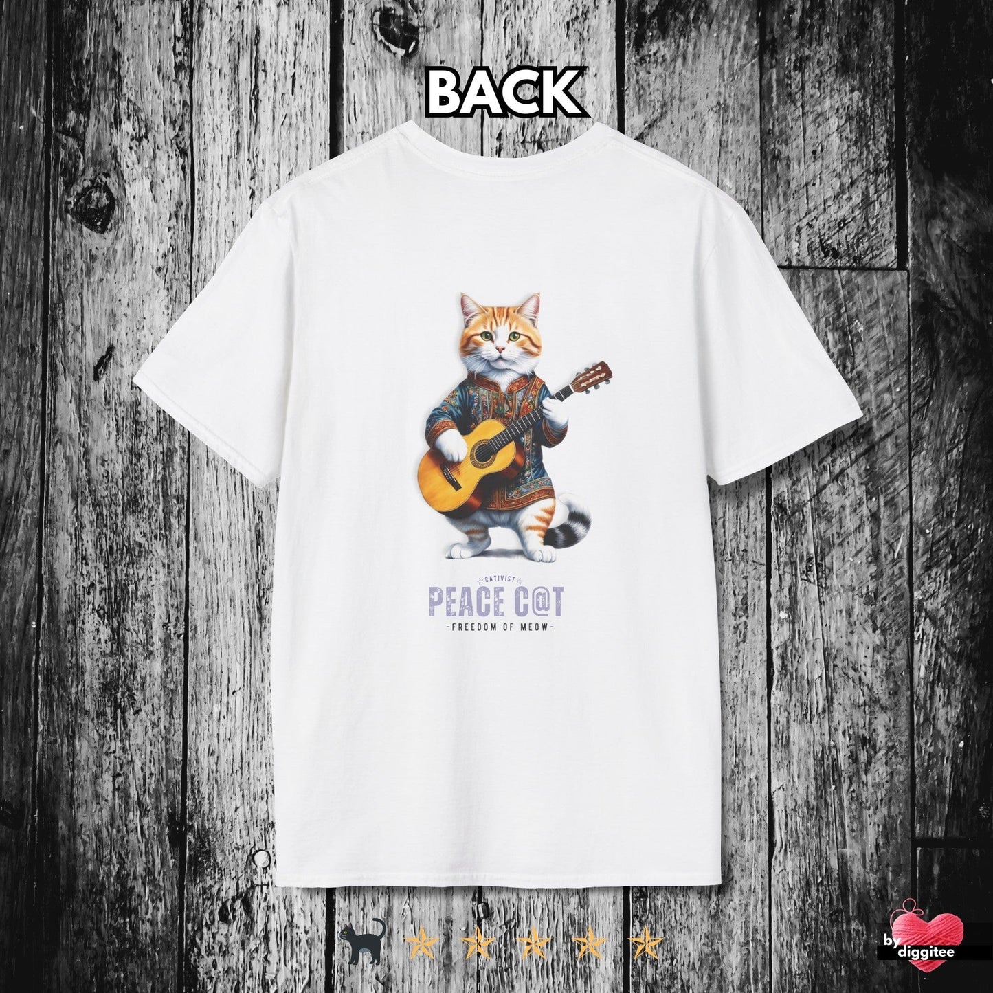 Printify T-Shirt White / XS PEACE C@T II ☮️ BACK Print