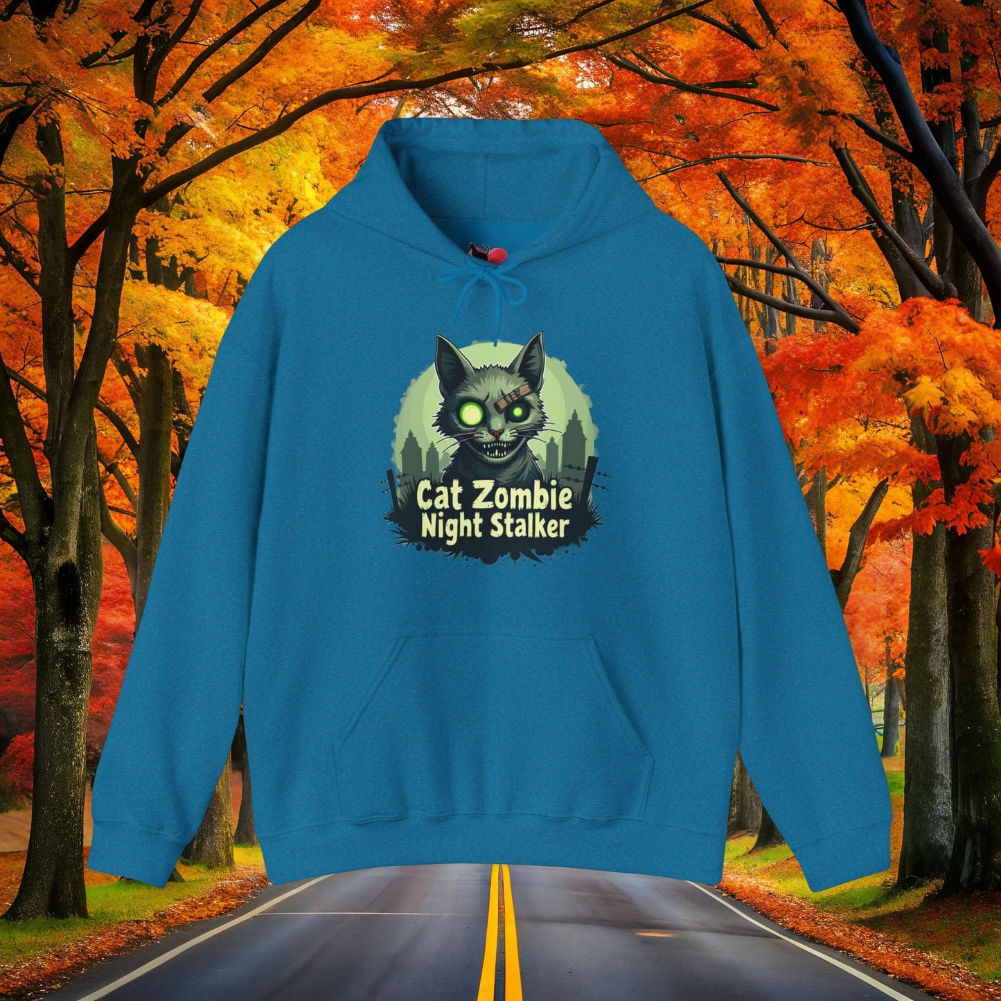 Printify Hoodie Antique Sapphire / S CAT ZOMBIE 👻 SPOOKY Season 🎃 Hoodie