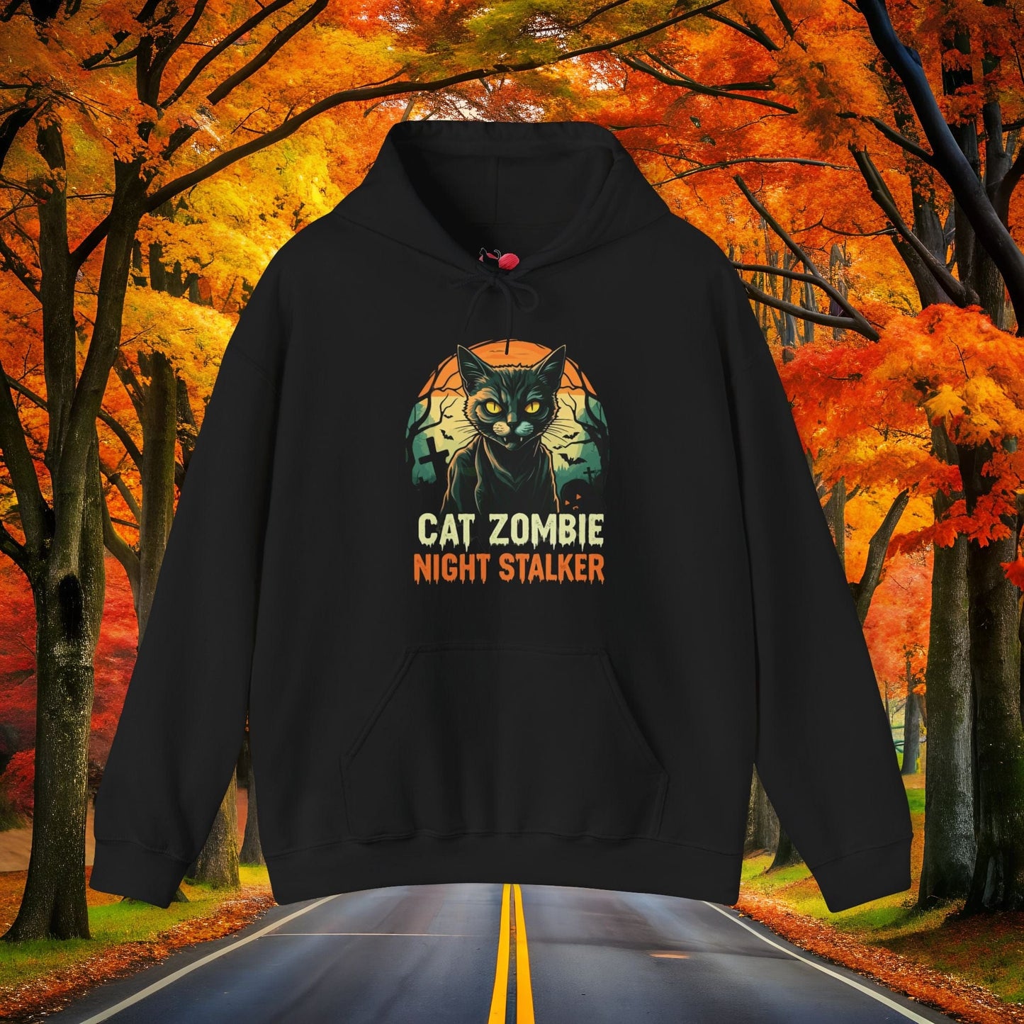 Printify Hoodie Black / S Cat ZOMBIE 👻 Spooky Season 🎃 Hoodie