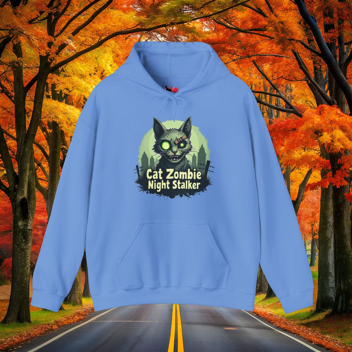 Printify Hoodie Carolina Blue / S CAT ZOMBIE 👻 SPOOKY Season 🎃 Hoodie