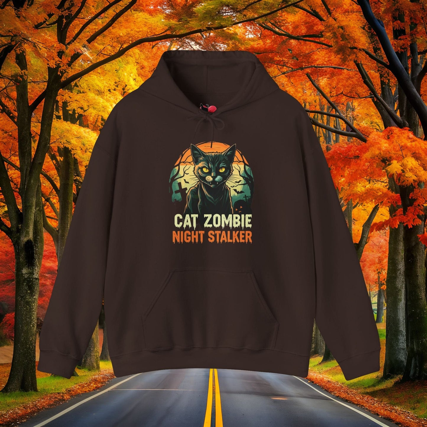 Printify Hoodie Dark Chocolate / S Cat ZOMBIE 👻 Spooky Season 🎃 Hoodie