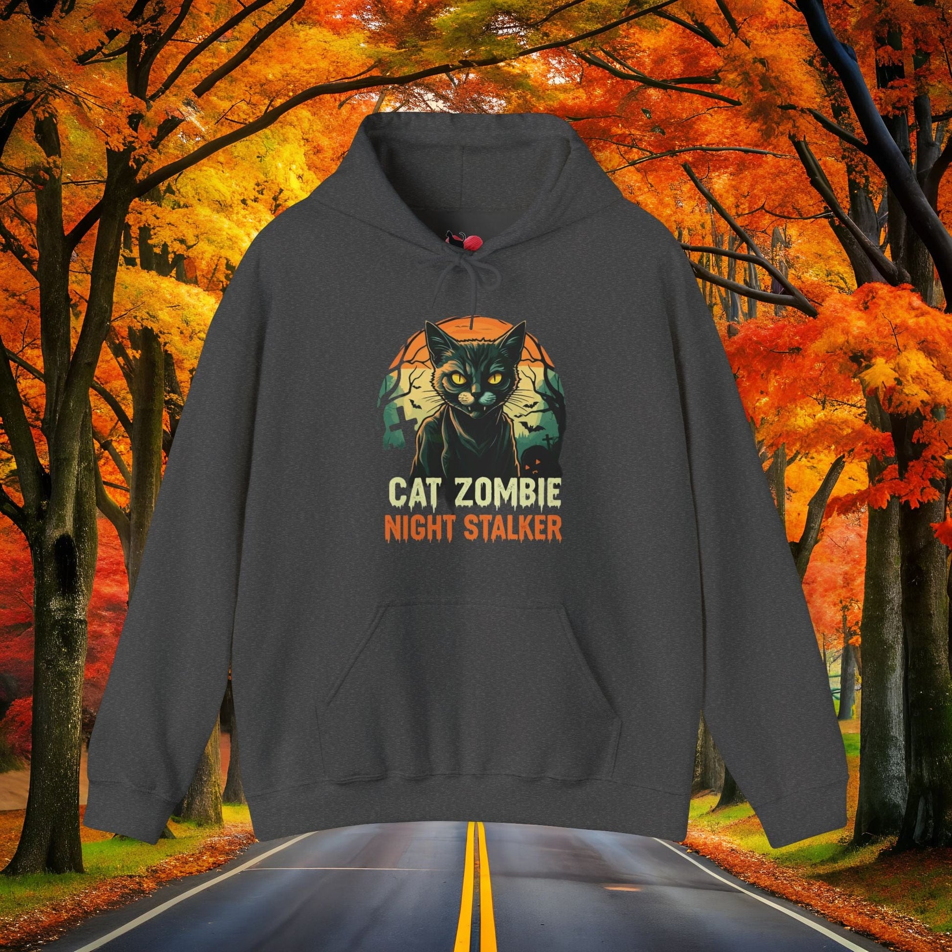 Printify Hoodie Dark Heather / S Cat ZOMBIE 👻 Spooky Season 🎃 Hoodie