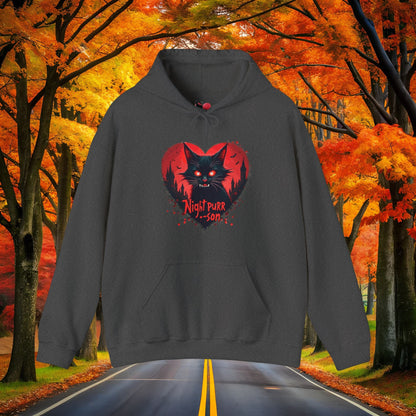 Printify Hoodie Dark Heather / S NIGHT PURR-SON 👻 SPOOKY Season 🎃 Hoodie