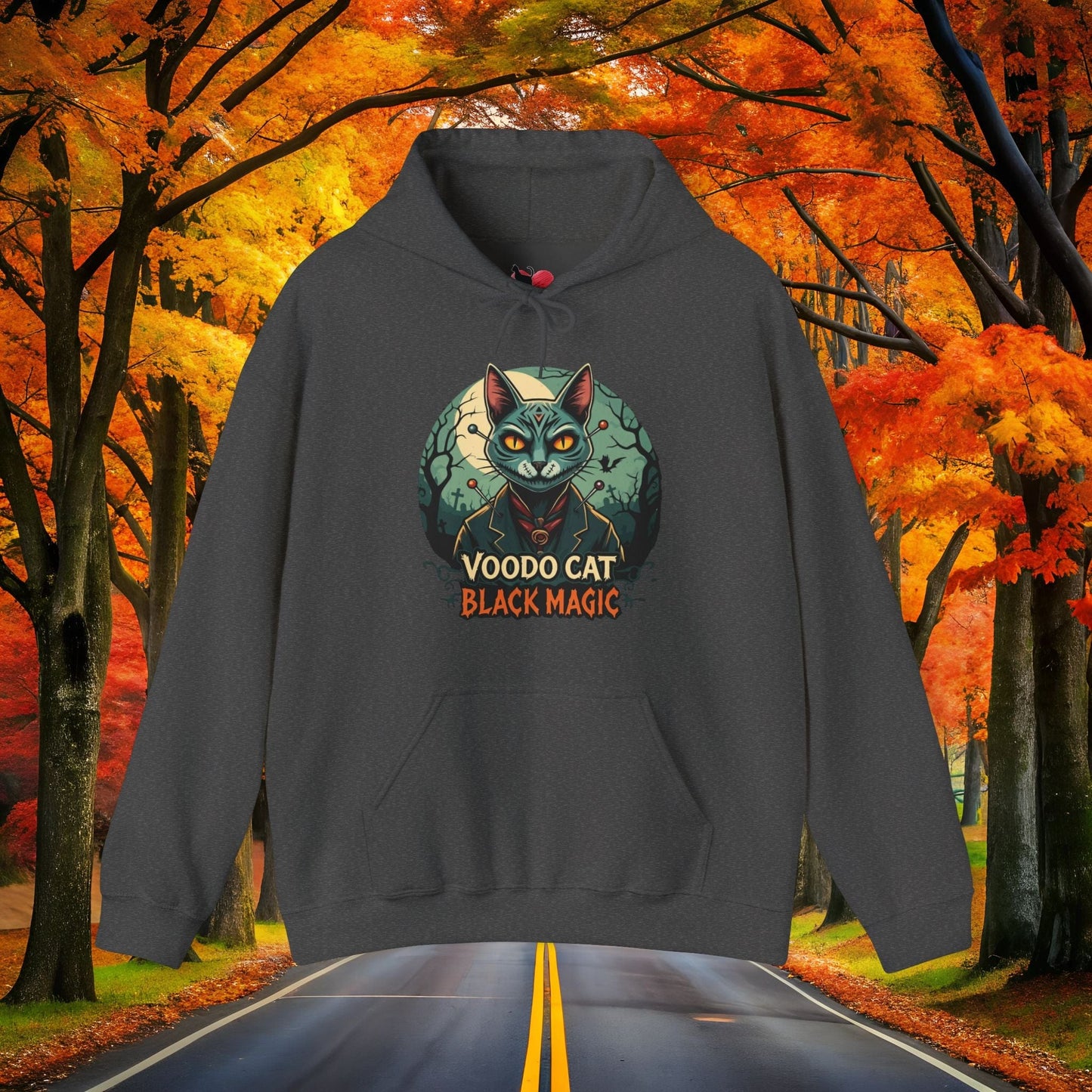 Printify Hoodie Dark Heather / S VOODOO Cat 👻  SPOOKY Season 🎃 Hoodie