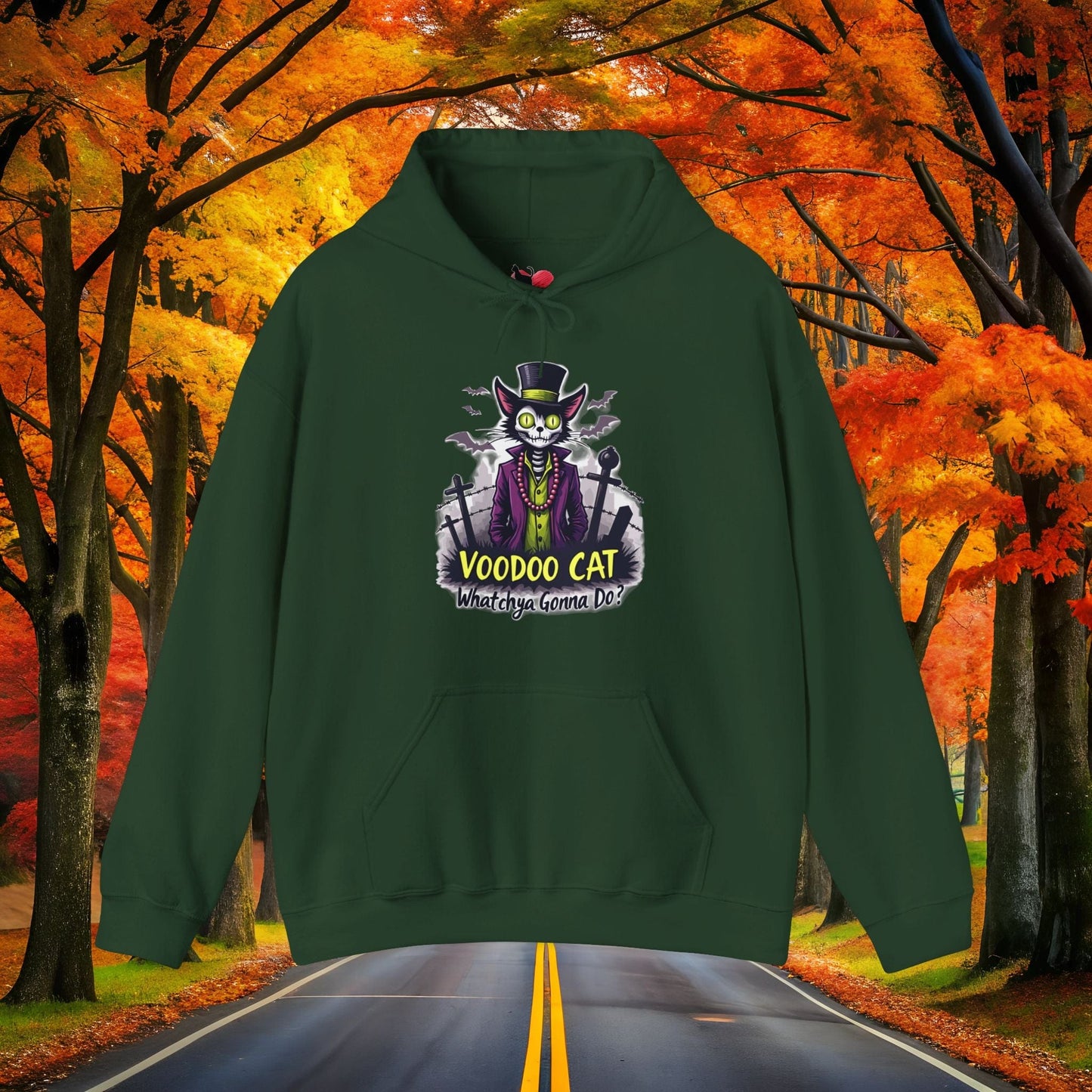 Printify Hoodie Forest Green / S VOODOO CAT 👻 SPOOKY Season 🎃 Hoodie