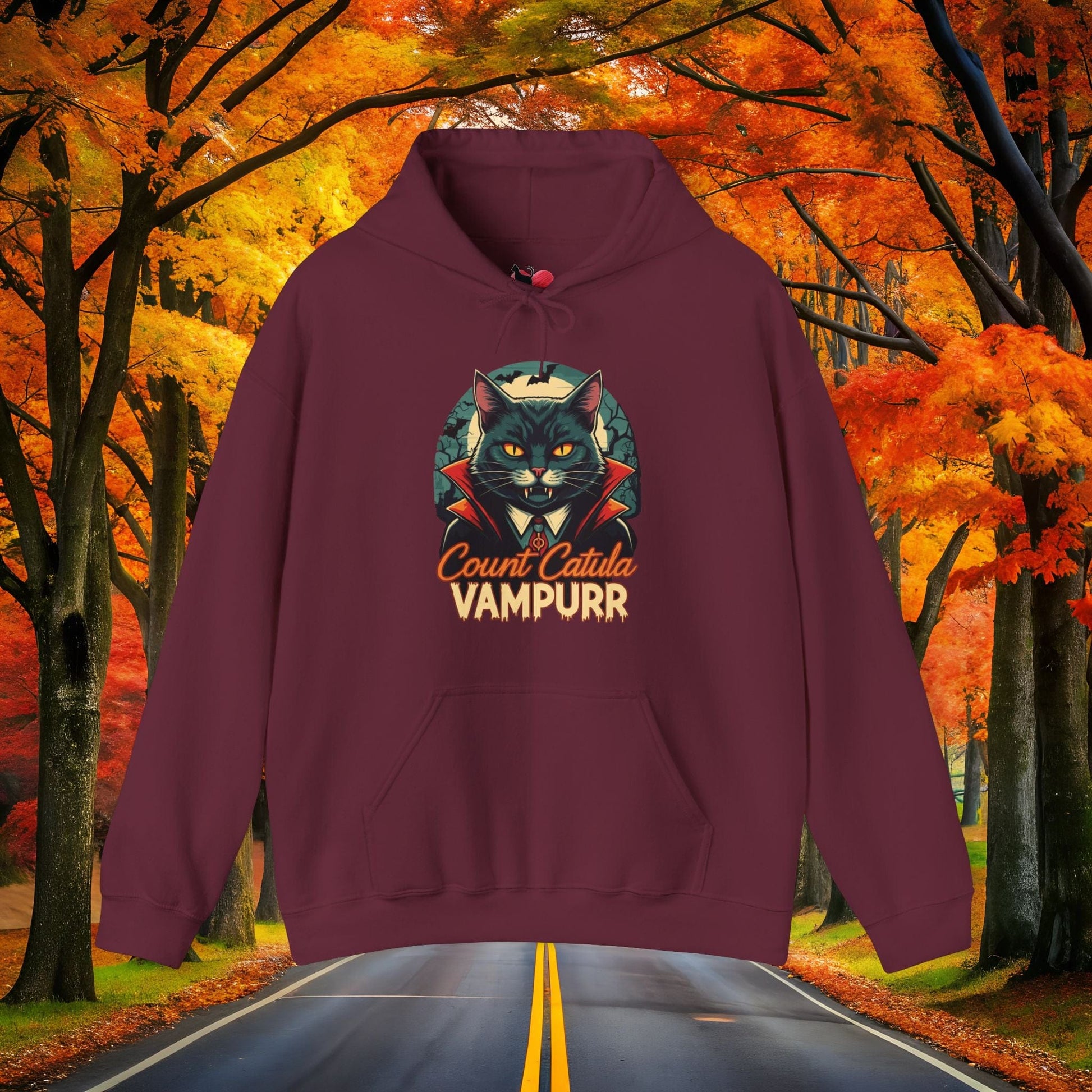 Printify Hoodie Maroon / S VAMPURR 👻  SPOOKY Season 🎃 Hoodie