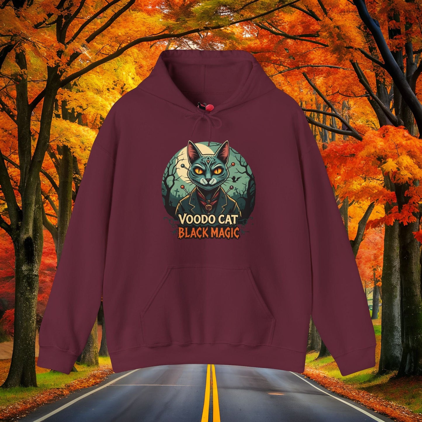 Printify Hoodie Maroon / S VOODOO Cat 👻  SPOOKY Season 🎃 Hoodie