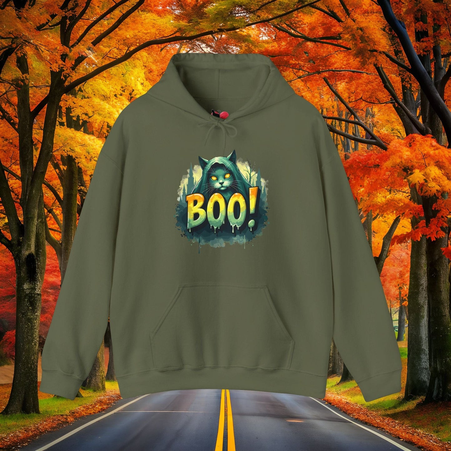 Printify Hoodie Military Green / S BOO! 👻 SPOOKY Season 🎃 Hoodie