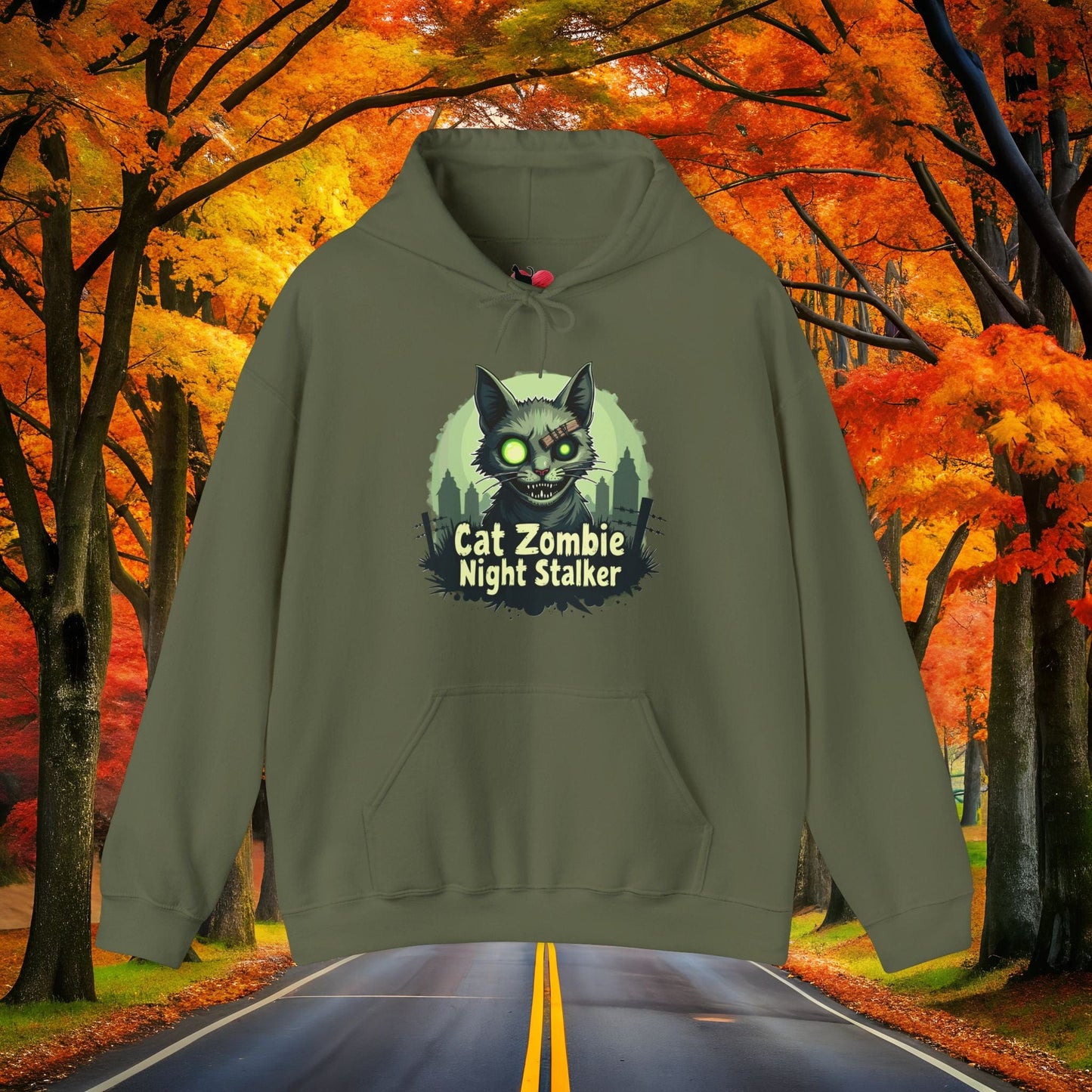 Printify Hoodie Military Green / S CAT ZOMBIE 👻 SPOOKY Season 🎃 Hoodie