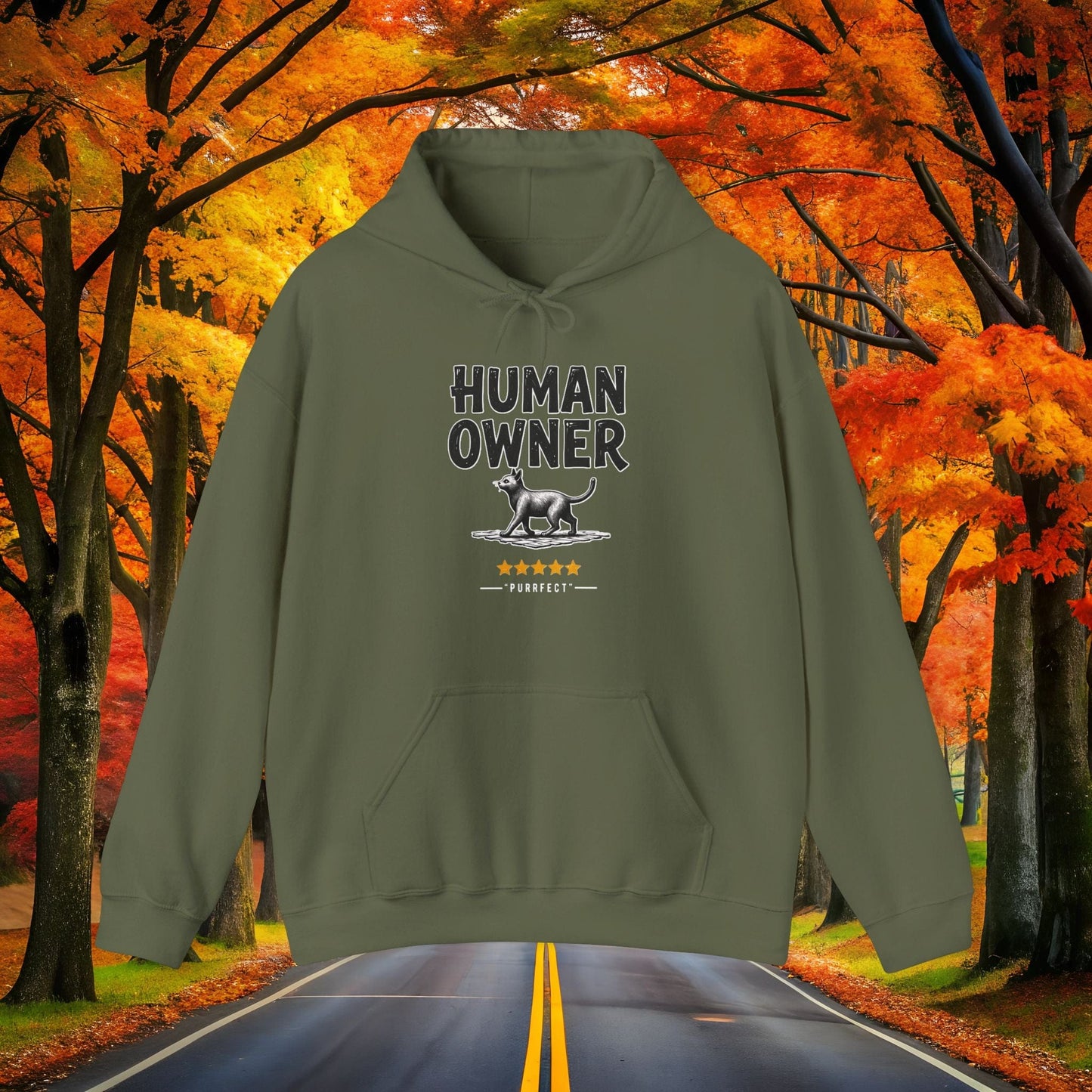 Printify Hoodie Military Green / S HUMAN OWNER 🐈 Hoodie