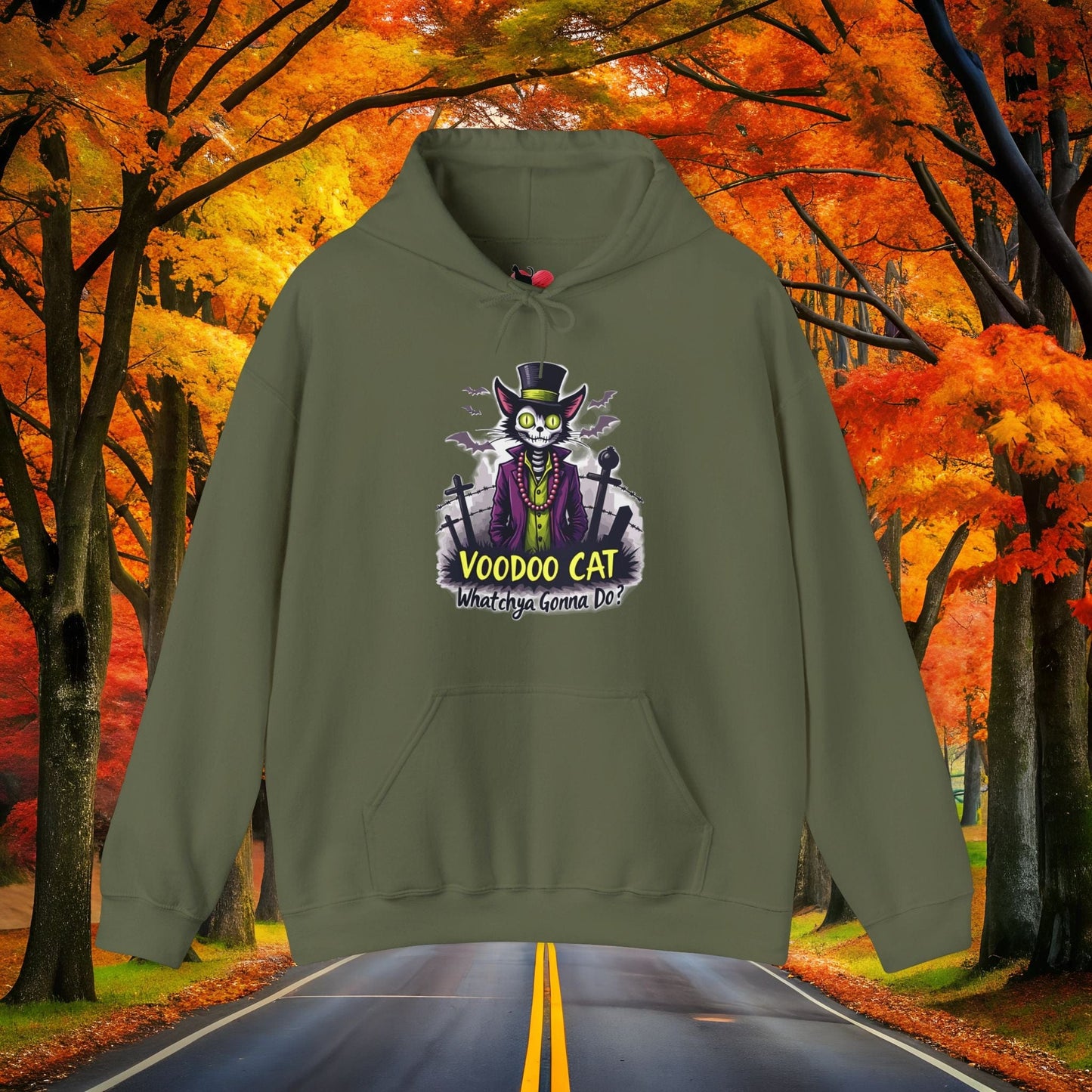 Printify Hoodie Military Green / S VOODOO CAT 👻 SPOOKY Season 🎃 Hoodie