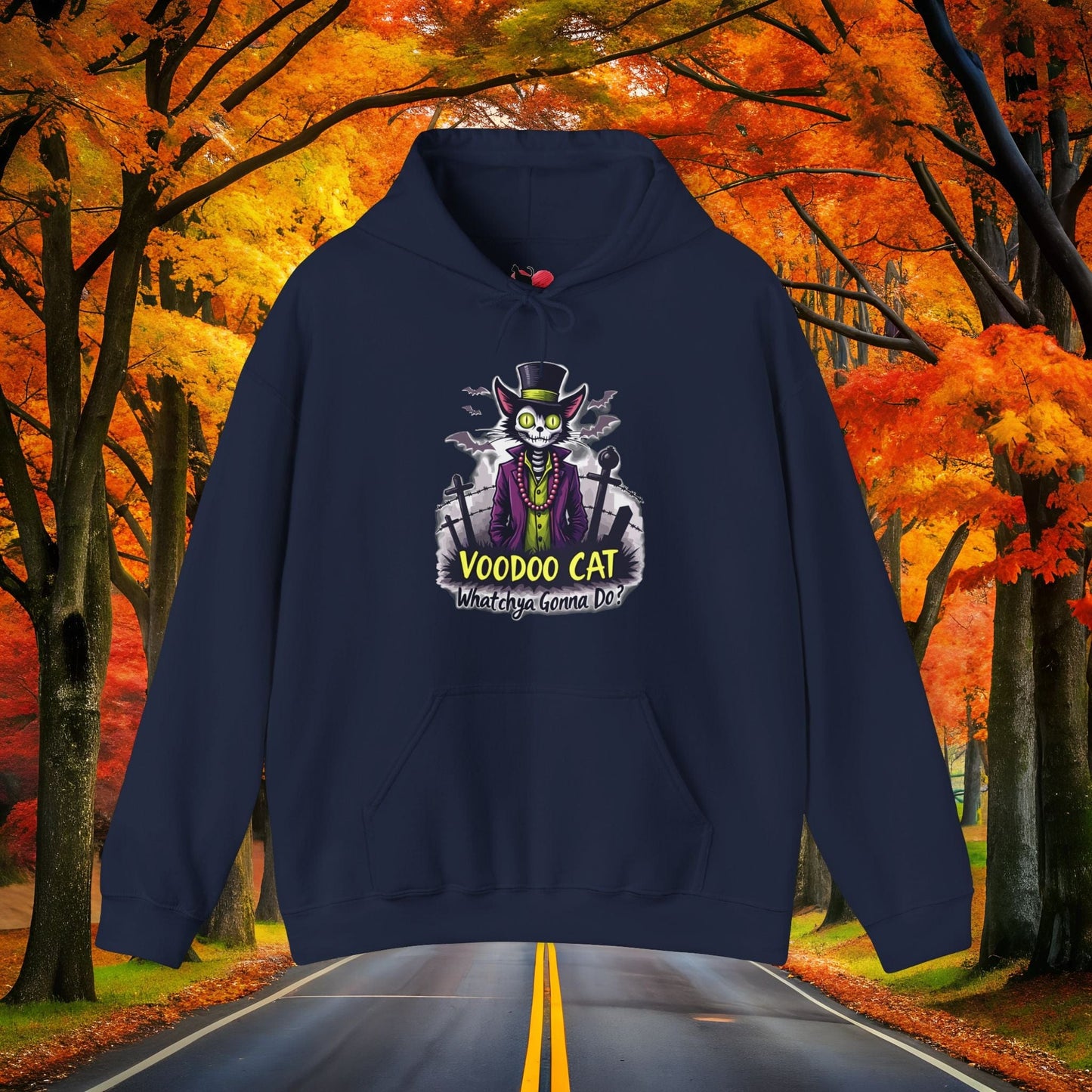 Printify Hoodie Navy / S VOODOO CAT 👻 SPOOKY Season 🎃 Hoodie