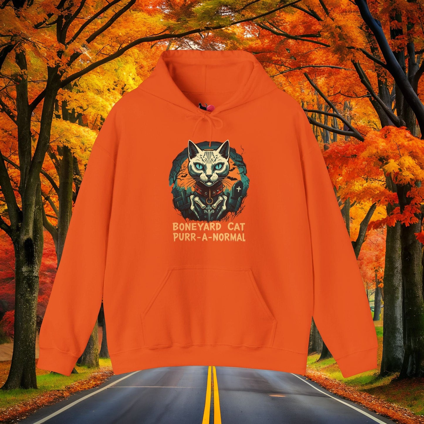 Printify Hoodie Orange / S Boneyard Cat 👻 Spooky Season 🎃 Hoodie