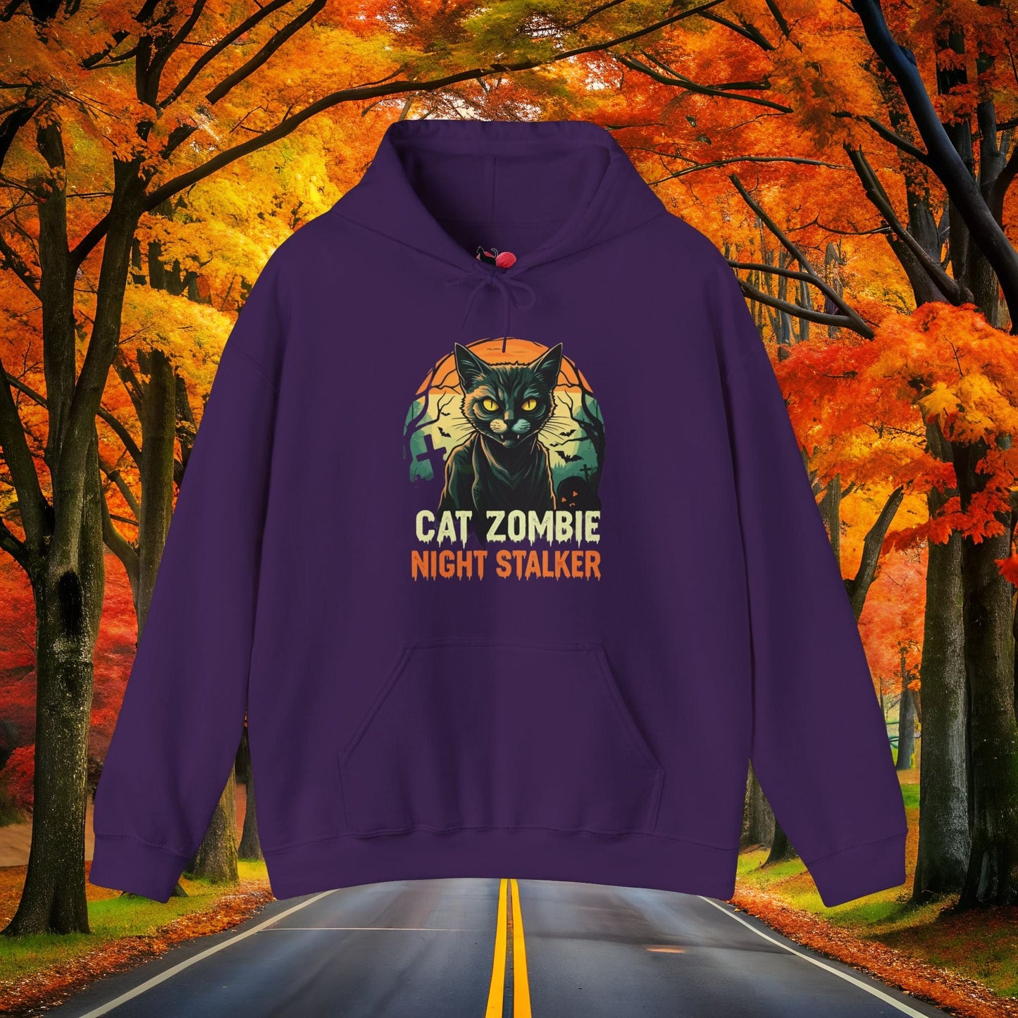 Printify Hoodie Purple / S Cat ZOMBIE 👻 Spooky Season 🎃 Hoodie