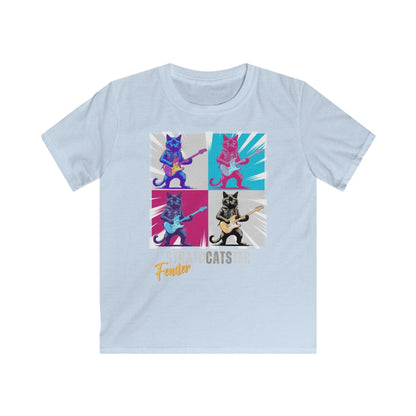 Printify Kids clothes Light Blue / L Kids Guitar Cat Softstyle Tee - Stratocaster Design