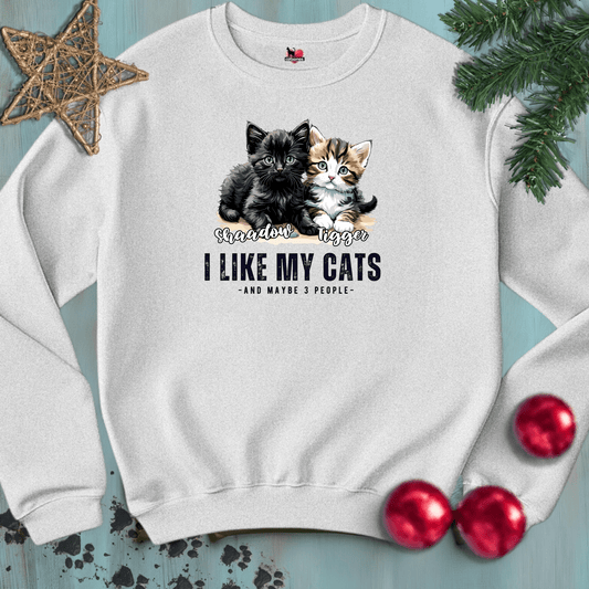 Printify Sweatshirt S / Ash I-LIKE-MY-CATS-WHITE-CUSTOM | Crewneck Sweatshirt