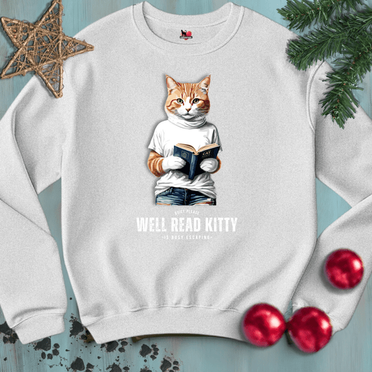 Printify Sweatshirt S / Ash WELL-READ-KITTY-BLACK-CATSONAS-READING_e114af6c-26d9-44c9-91a8-b139911a2da8