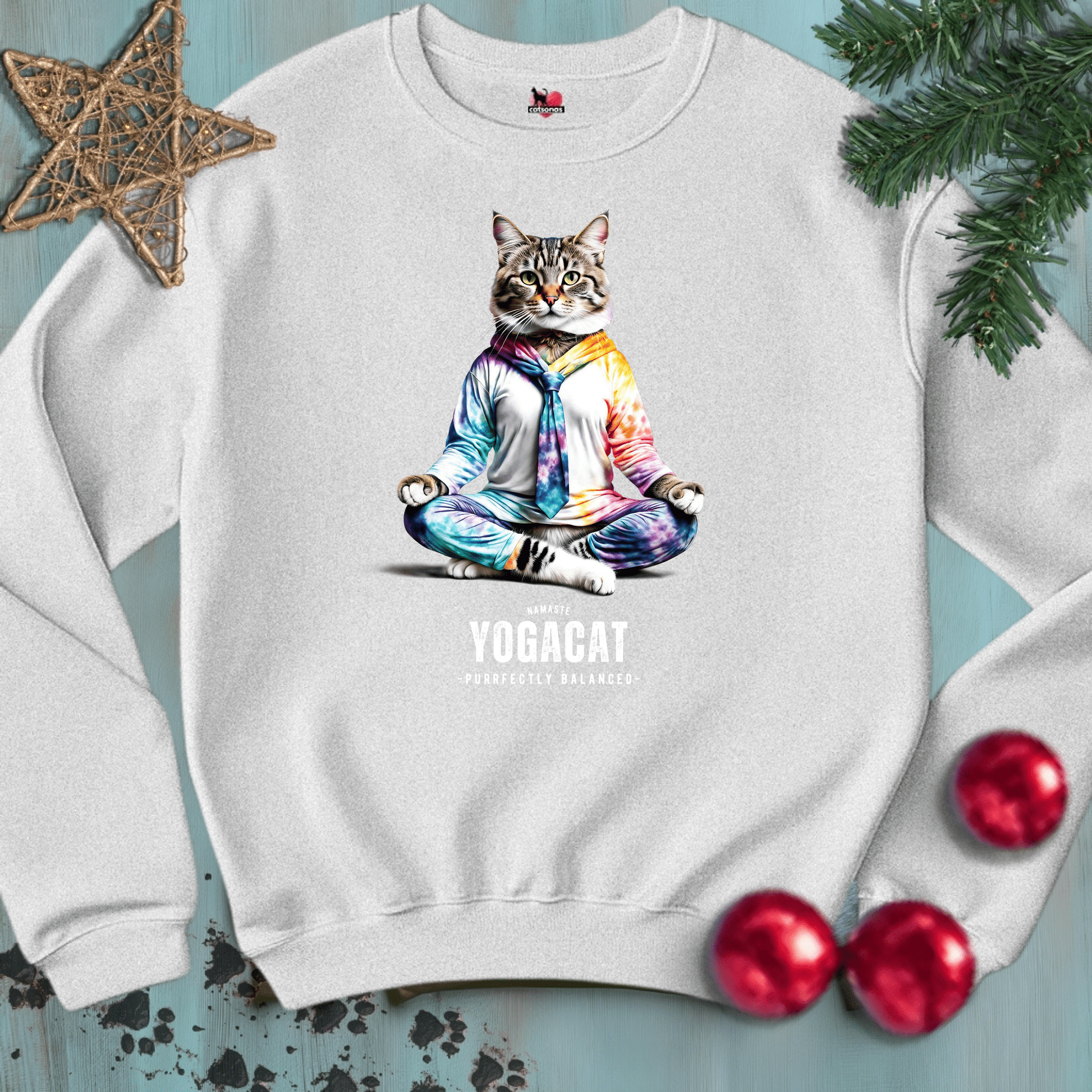 Printify Sweatshirt S / Ash YOGA-CAT-COLORS-CATSONAS-NAMASTE-SHADOW_7e8d3143-4873-4acb-b952-ec43be87f40a