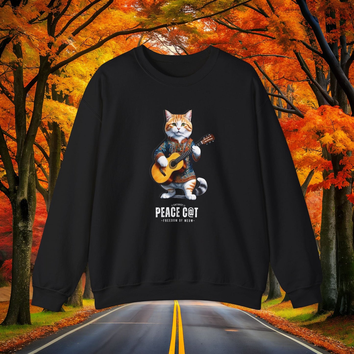 Printify Sweatshirt S / Black PE@CE CAT ☮️ Chill Out Crewneck