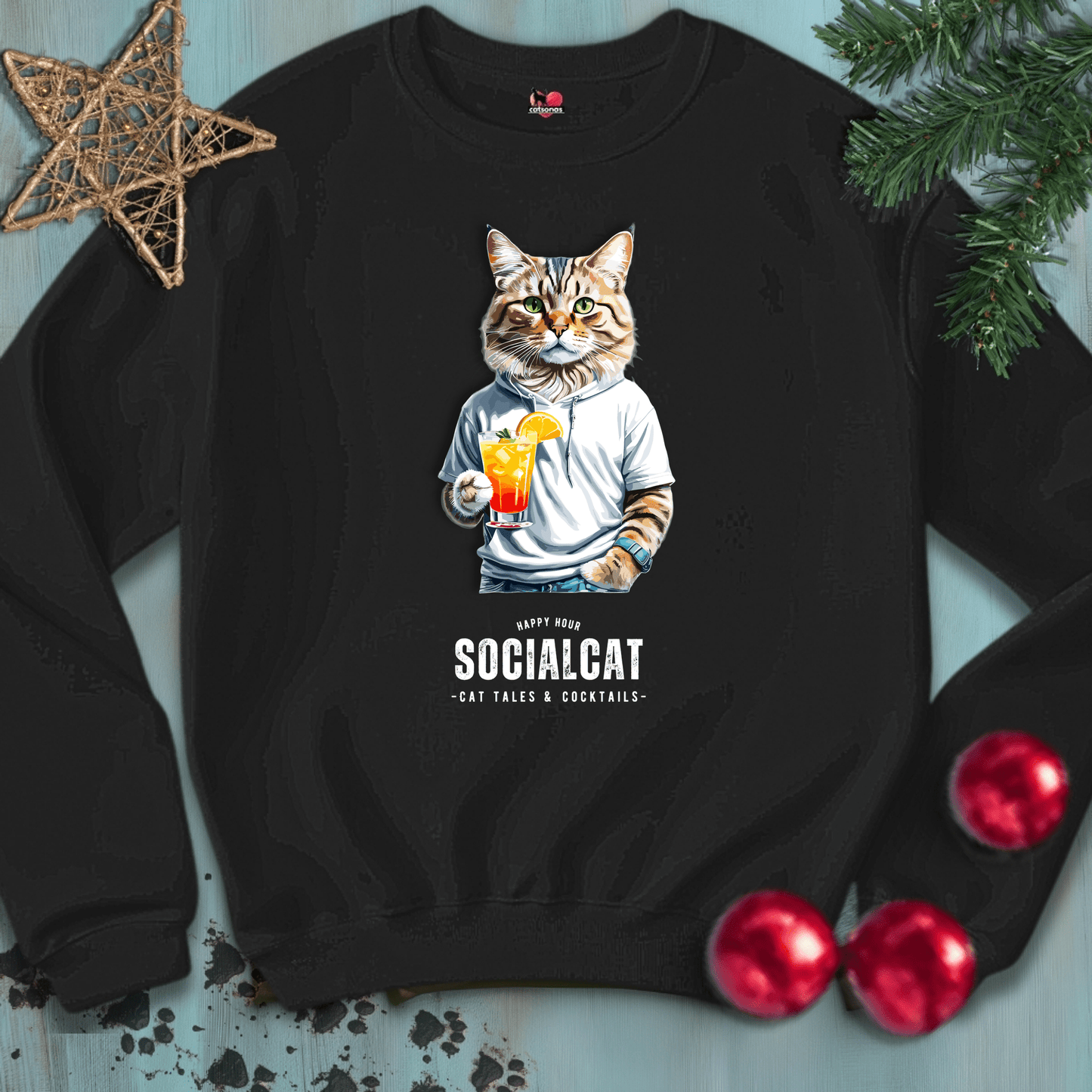 Printify Sweatshirt S / Black SOCIAL-CAT-BLACK-CATSONAS-COCKTAILS_762f172f-3d16-401b-86ce-85c0df5adab3