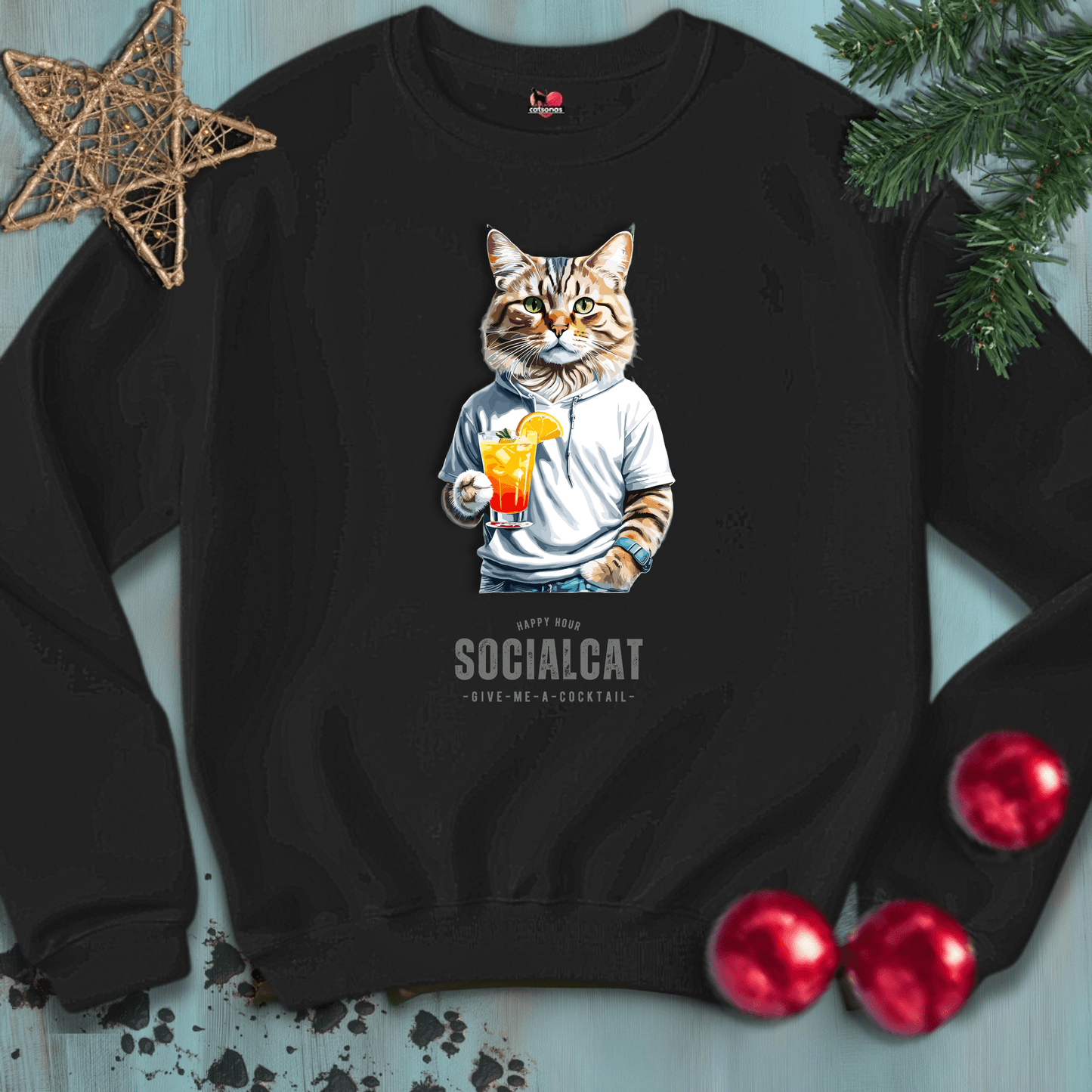 Printify Sweatshirt S / Black SOCIAL-CAT 🍹 COCKTAILS