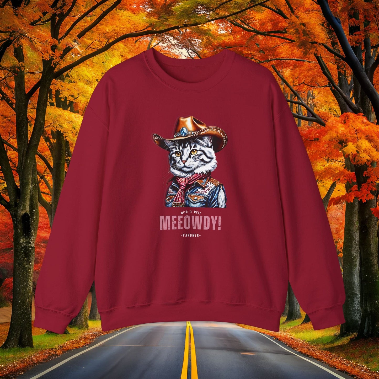 Printify Sweatshirt S / Cardinal Red MEEOWDY 🤠 WILD WEST Crewneck