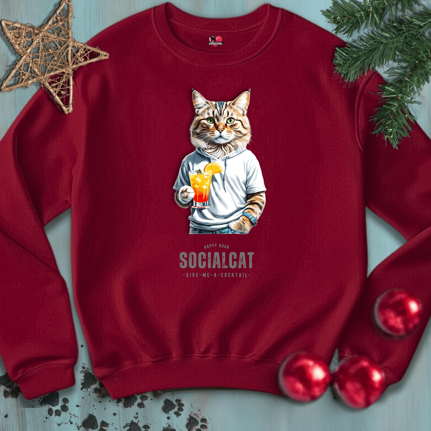 Printify Sweatshirt S / Cardinal Red SOCIAL-CAT 🍹 COCKTAILS