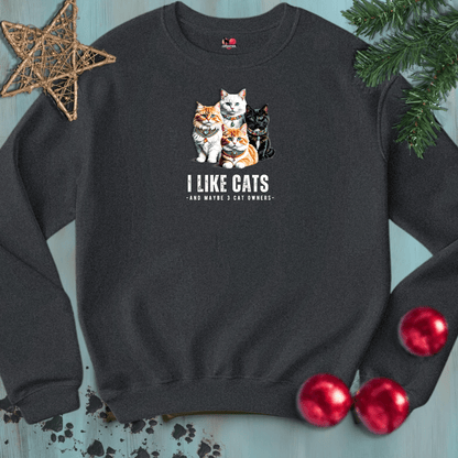 Printify Sweatshirt S / Dark Heather I-LIKE-CATS-3OWNERS-BLACK-CATSONAS_b4e05c57-6ca1-4f87-9fb7-080c8fe438b2