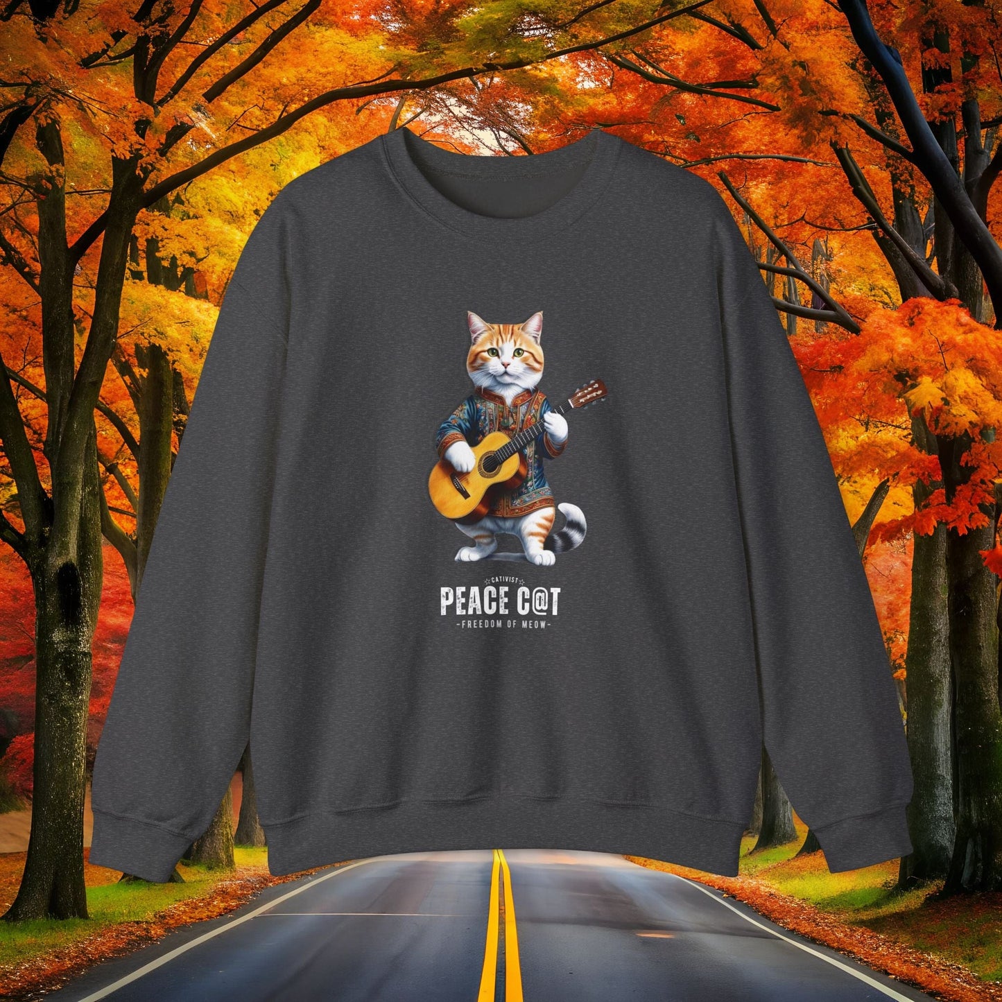 Printify Sweatshirt S / Dark Heather PE@CE CAT ☮️ Chill Out Crewneck