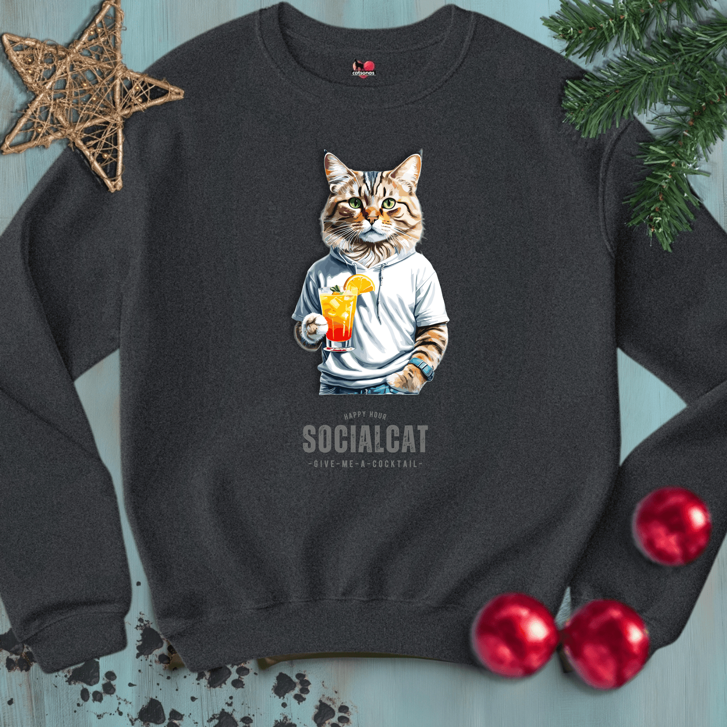 Printify Sweatshirt S / Dark Heather SOCIAL-CAT 🍹 COCKTAILS