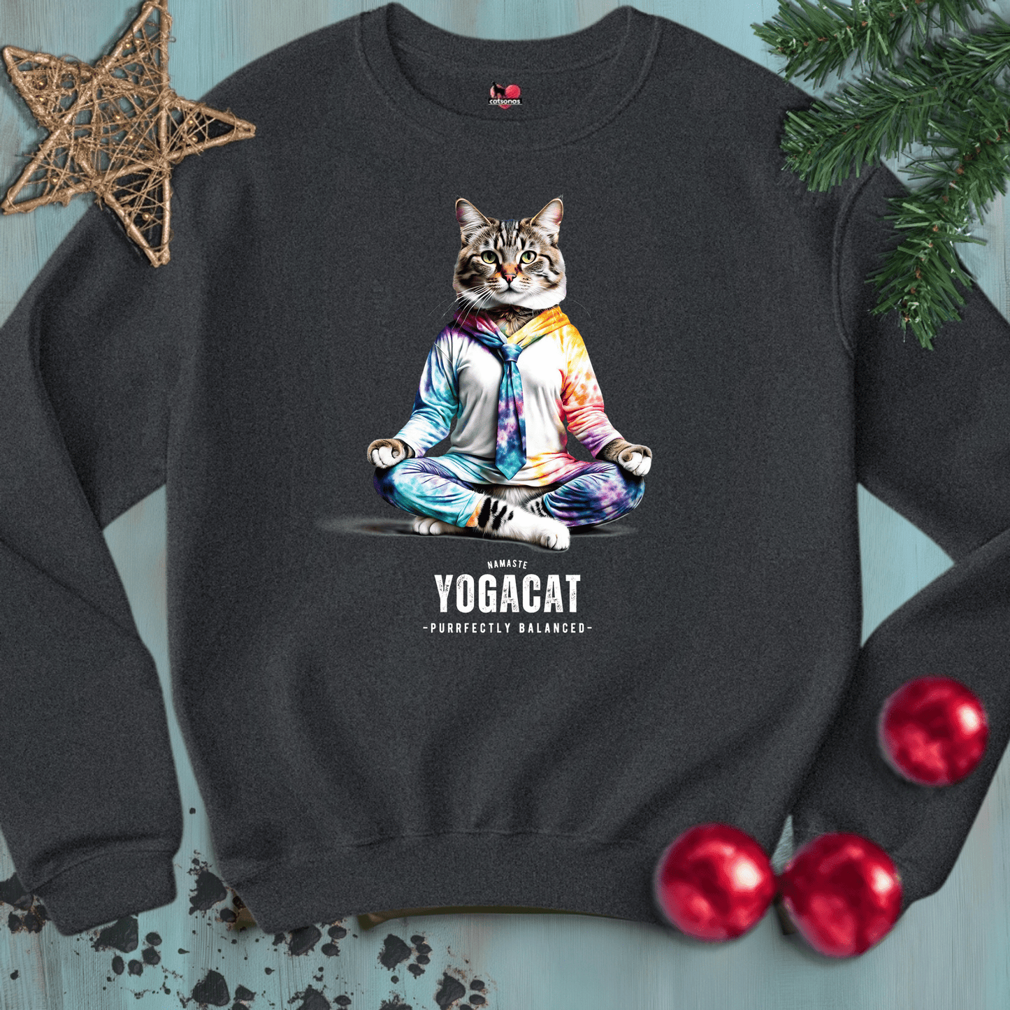 Printify Sweatshirt S / Dark Heather YOGA-CAT-COLORS-CATSONAS-NAMASTE-SHADOW_7e8d3143-4873-4acb-b952-ec43be87f40a