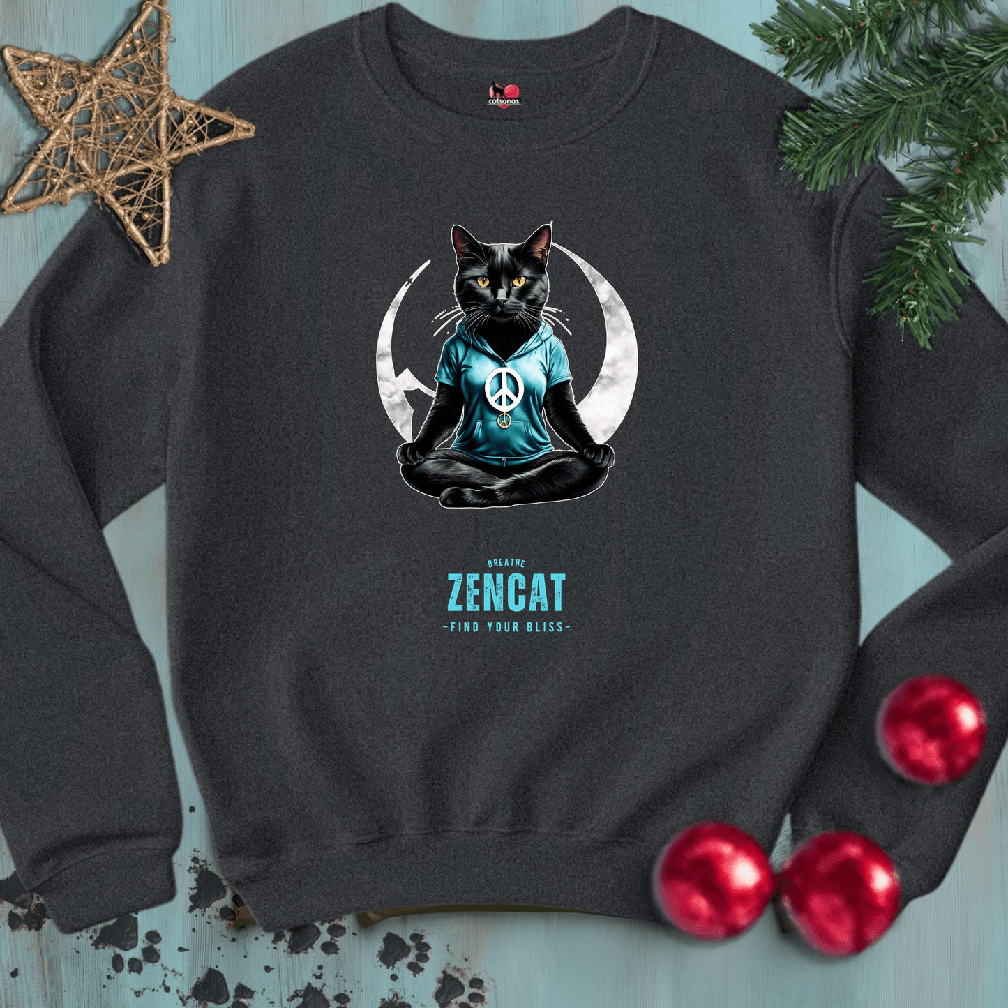 Printify Sweatshirt S / Dark Heather YOGI-CAT ☮️ Crewneck Swetshirt