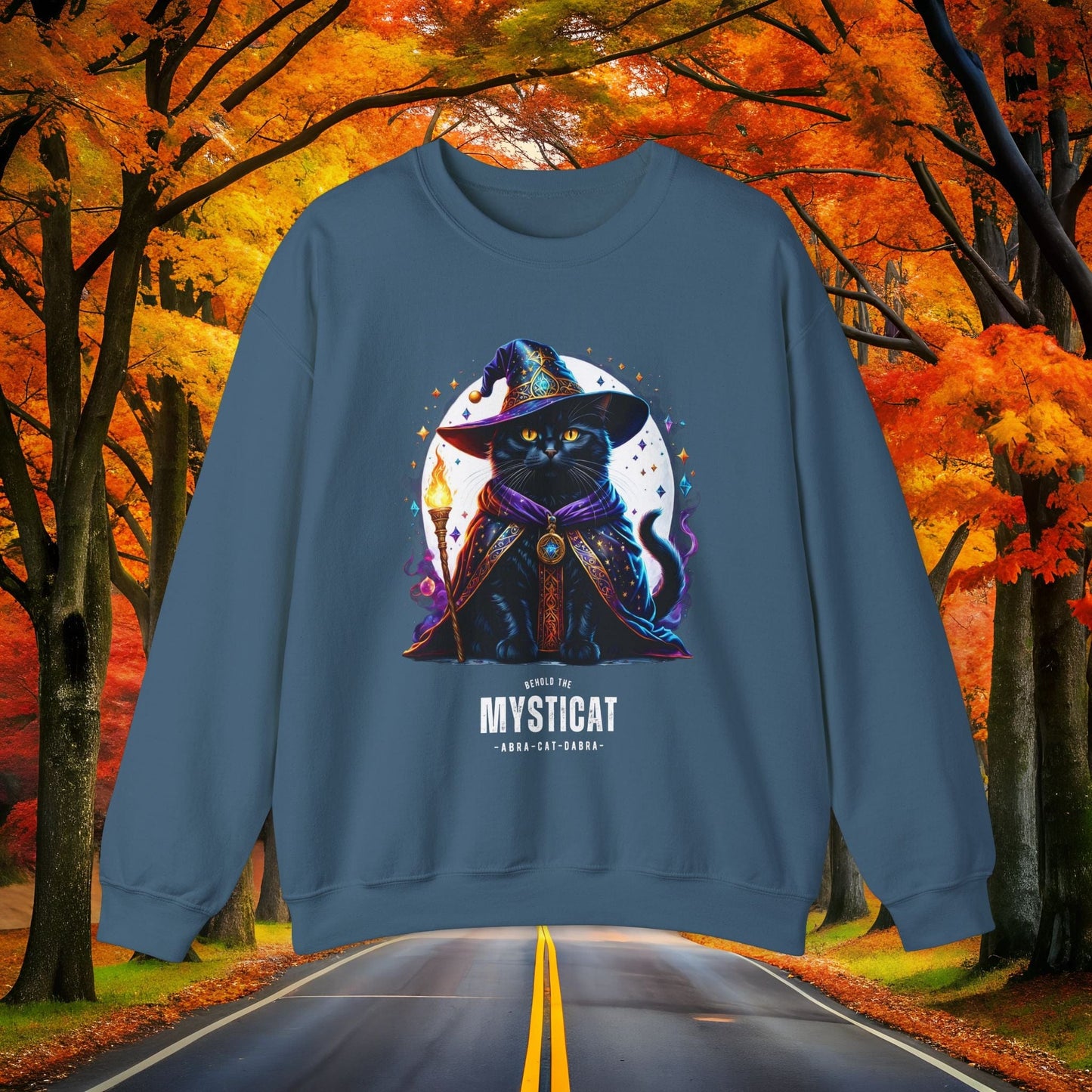 Printify Sweatshirt S / Indigo Blue MYSTIC-CAT 🪄 Vintage Crewneck