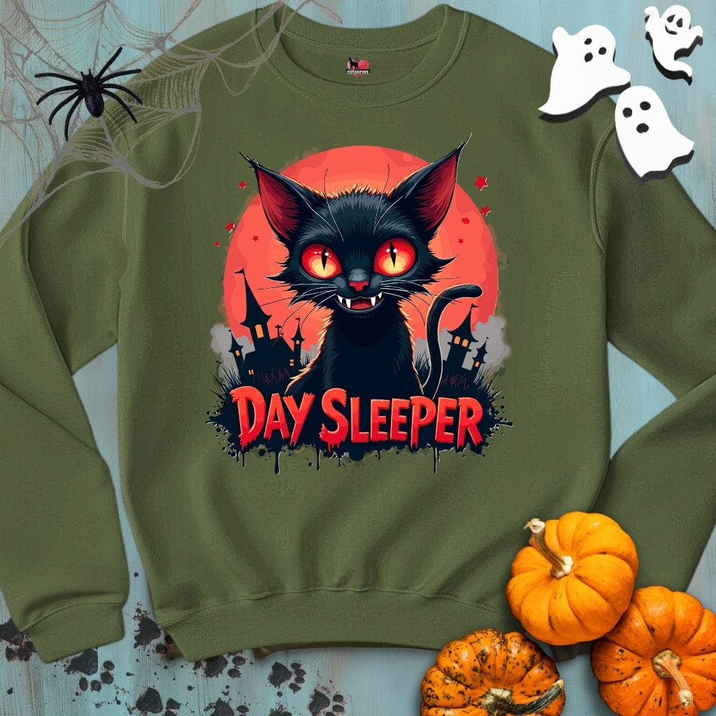 Printify Sweatshirt S / Military Green DAY SLEEPER Crewneck Sweatshirt 👻 SPOOKY Season 🎃 HALLOWEEN Collection