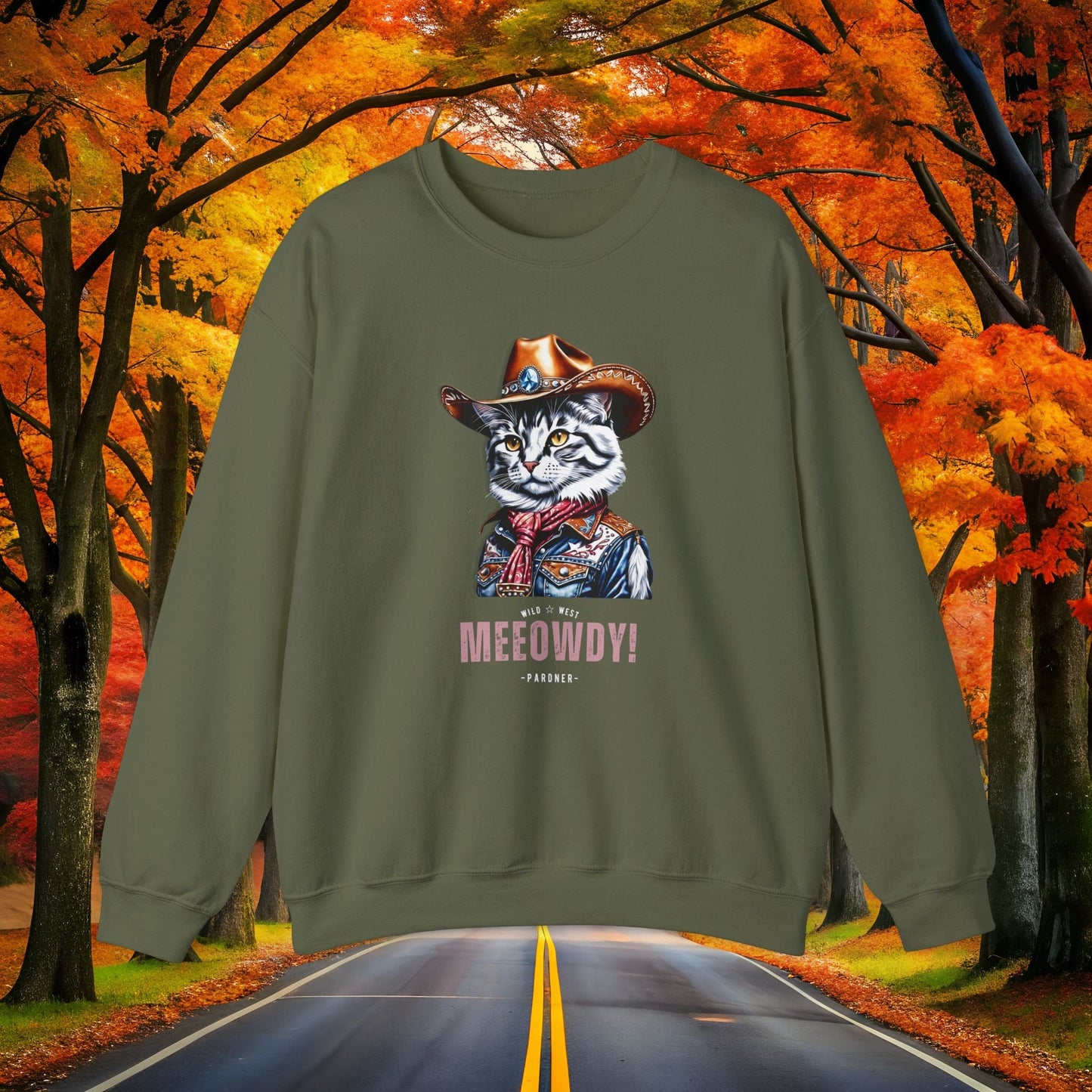 Printify Sweatshirt S / Military Green MEEOWDY 🤠 WILD WEST Crewneck