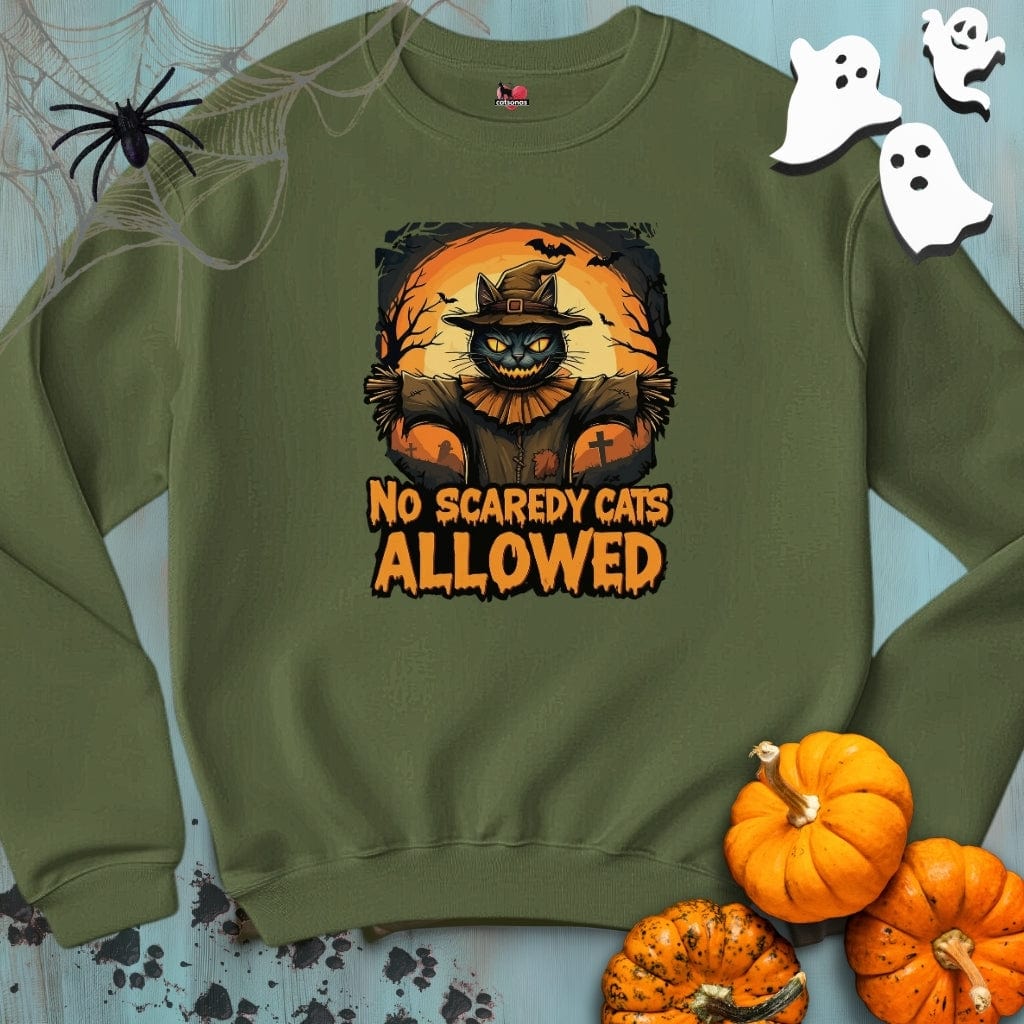 Printify Sweatshirt S / Military Green No-SCAREDY-CATS  🎃 Crewneck