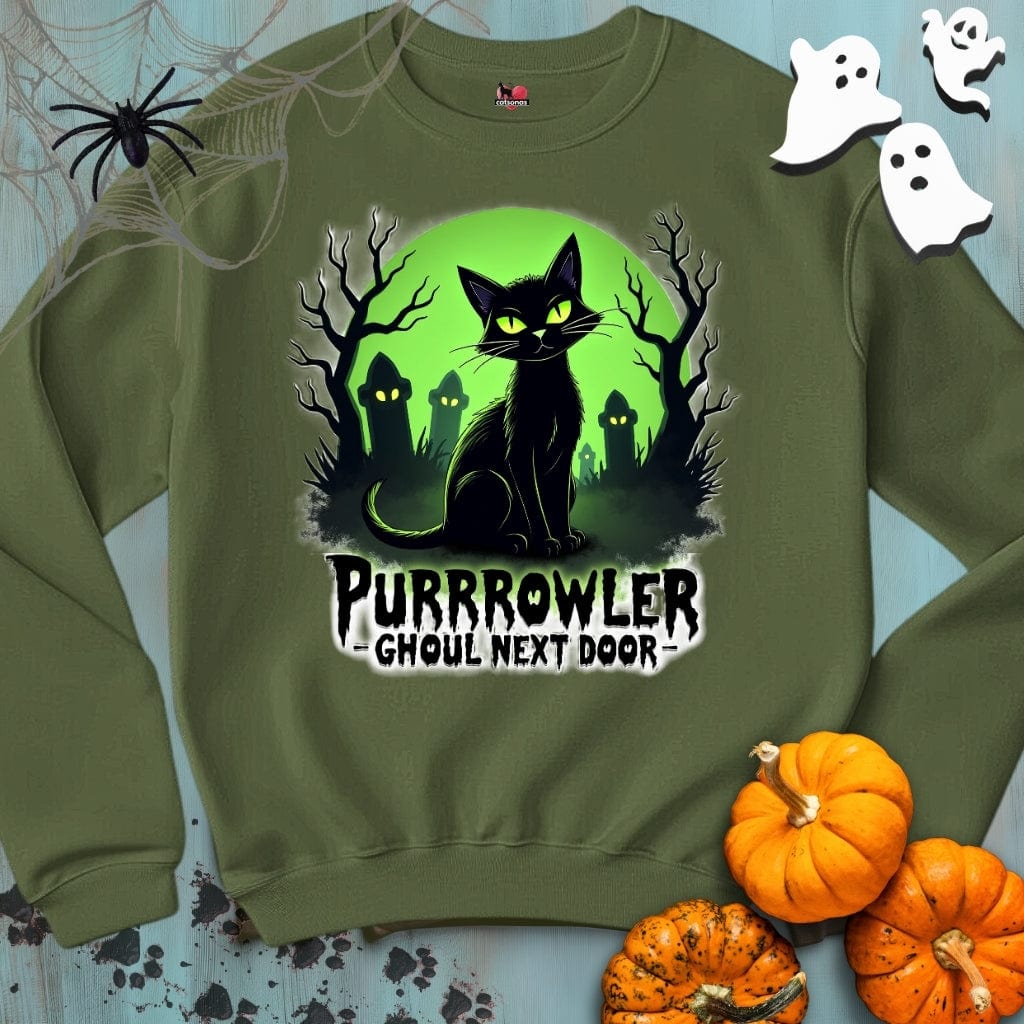 Printify Sweatshirt S / Military Green PURRROWLER Crewneck Sweatshirt 👻 SPOOKY Season 🎃 HALLOWEEN Collection