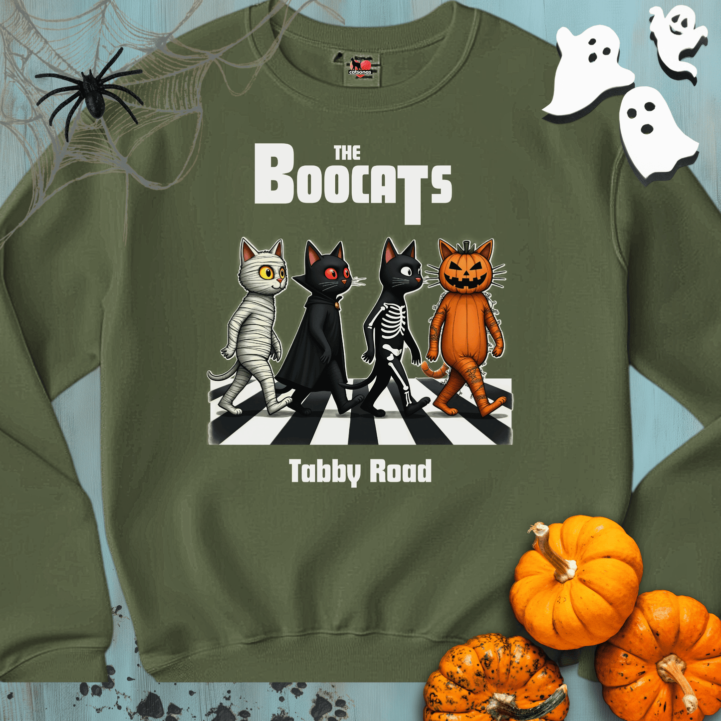 Printify Sweatshirt S / Military Green The BOOCATS 👻 SPOOKY 🎃 Crewneck