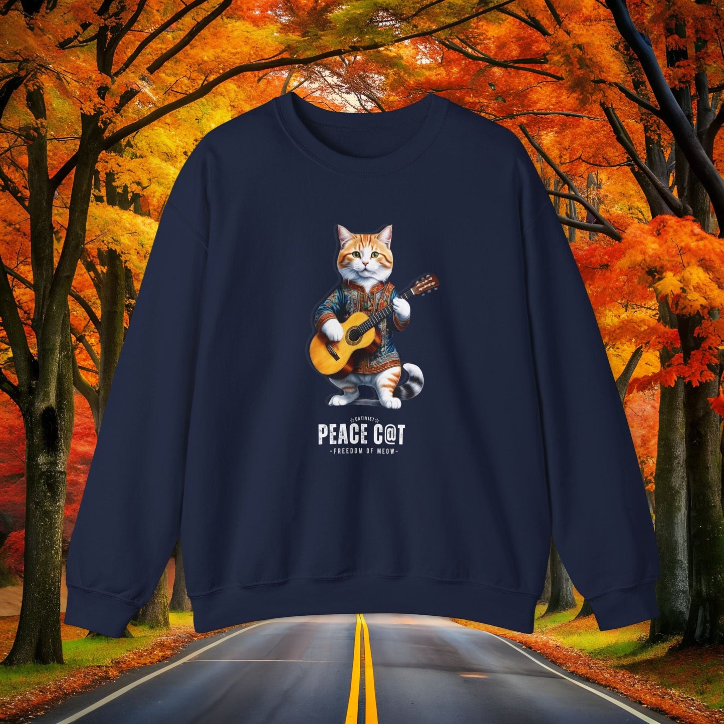 Printify Sweatshirt S / Navy PE@CE CAT ☮️ Chill Out Crewneck