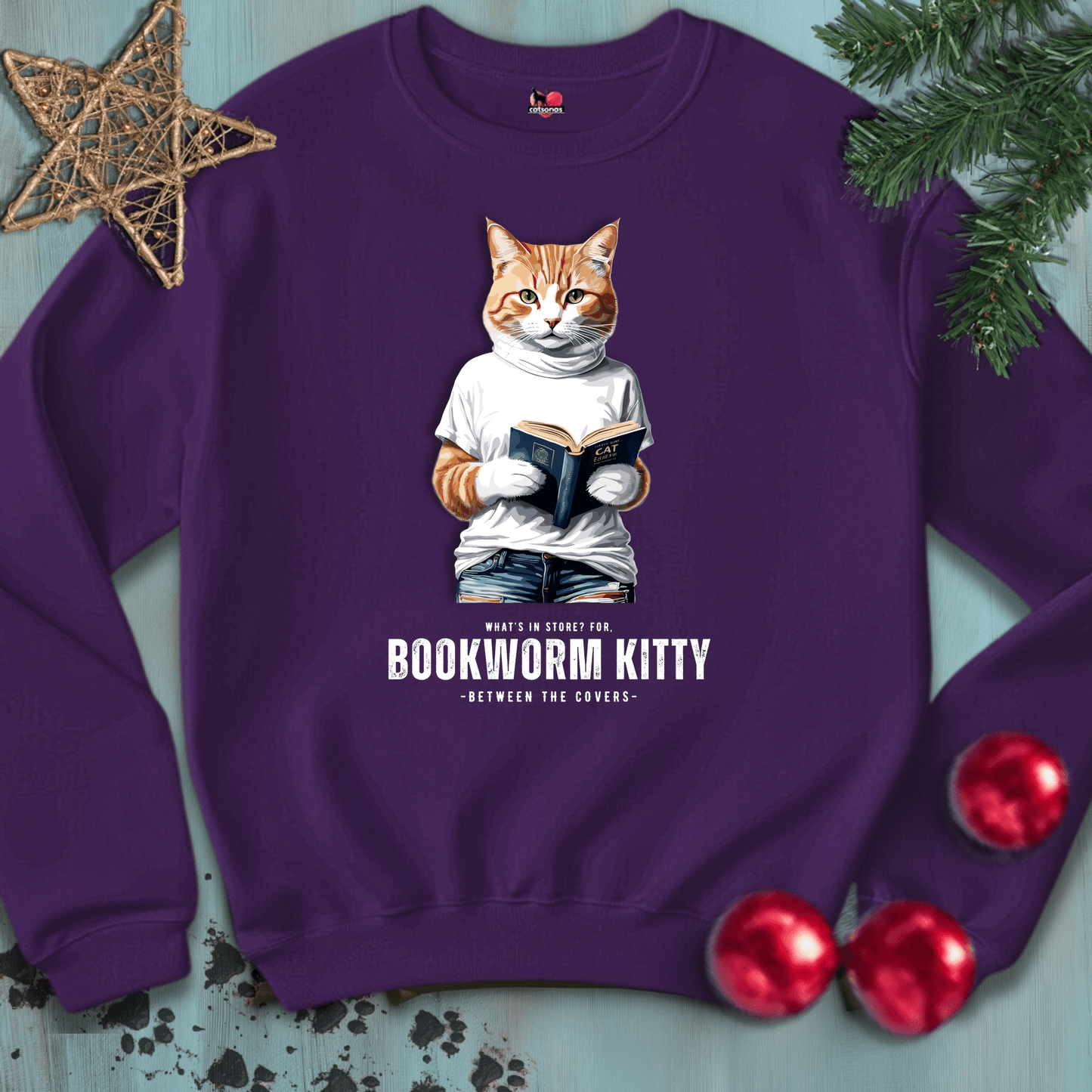 Printify Sweatshirt S / Purple BOOKWORM-KITTY-BLACK-CATSONAS-READING_037b741d-24c9-45dc-8c2b-429746dce629